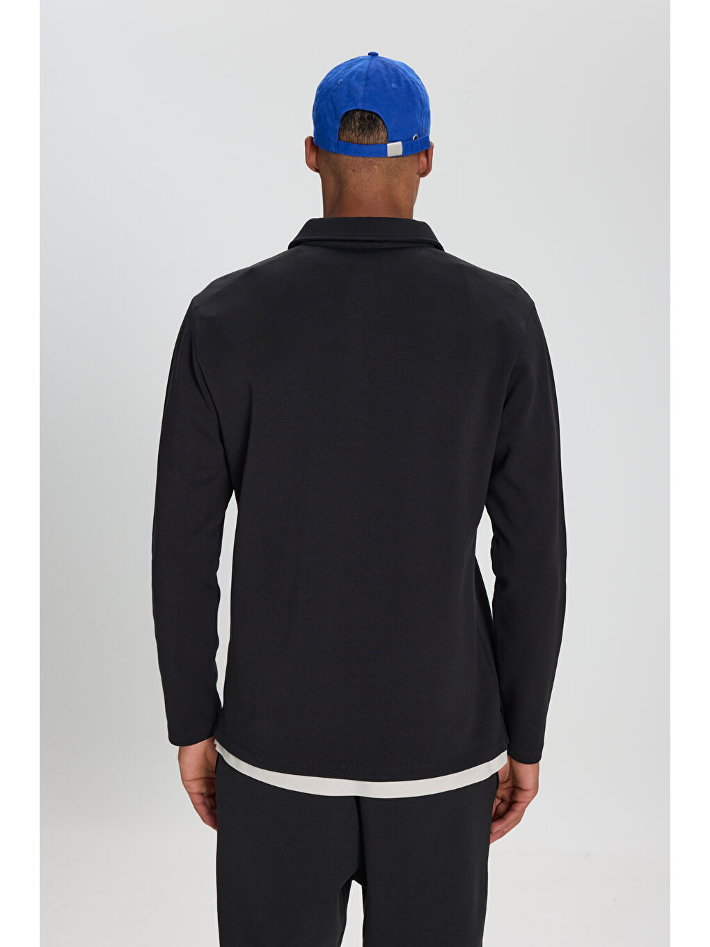 Erkek Siyah Pamuklu Slim Fit Dar Kesim Uzun Kollu Esnek Polo Yaka Tişört-4
