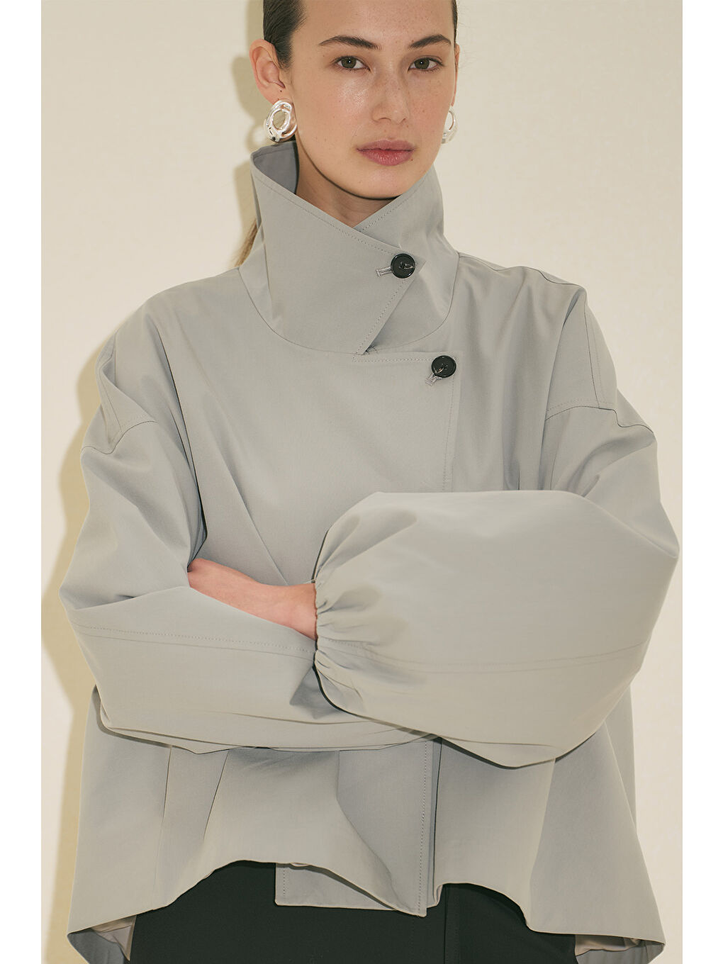 Melva Geniş Kol Kısa Trençkot Mavi