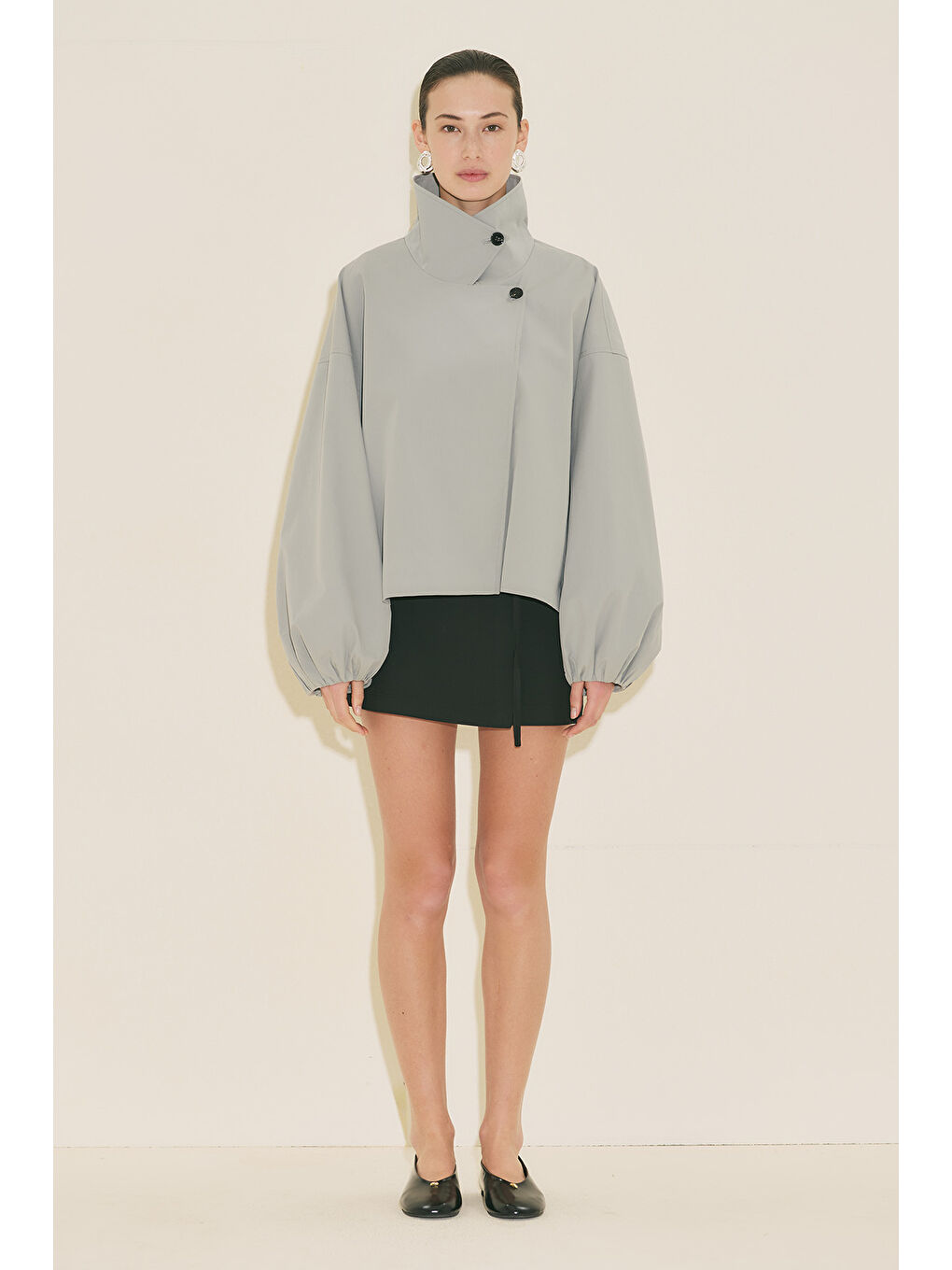 Melva Geniş Kol Kısa Trençkot Mavi-1