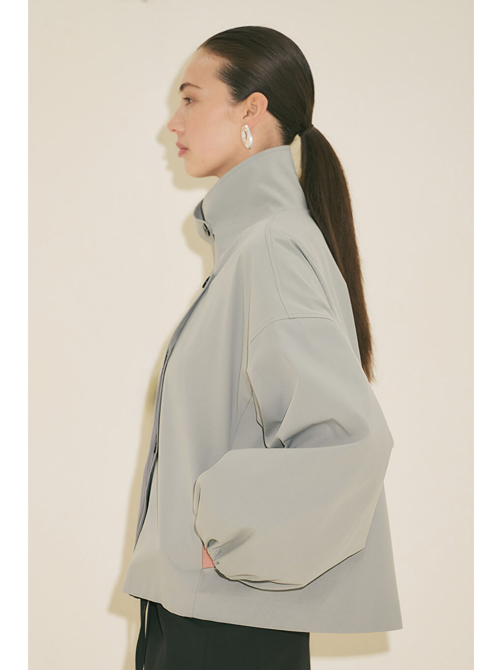 Melva Geniş Kol Kısa Trençkot Mavi-2