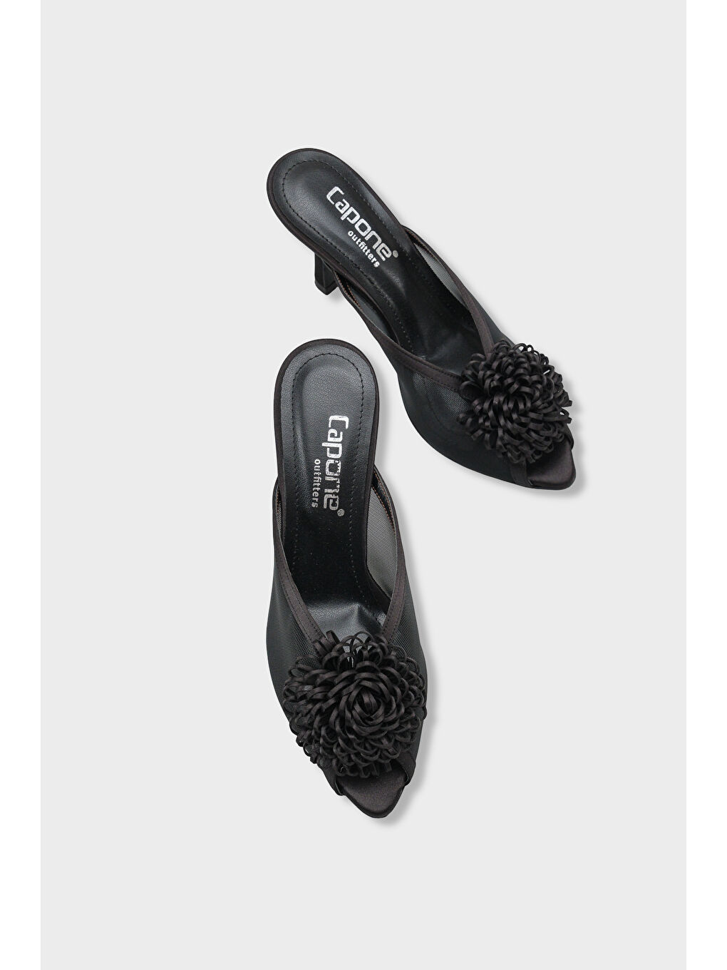 Siyah Caitrin Fileli Saten Orta Topuklu Kadın Terlik-5