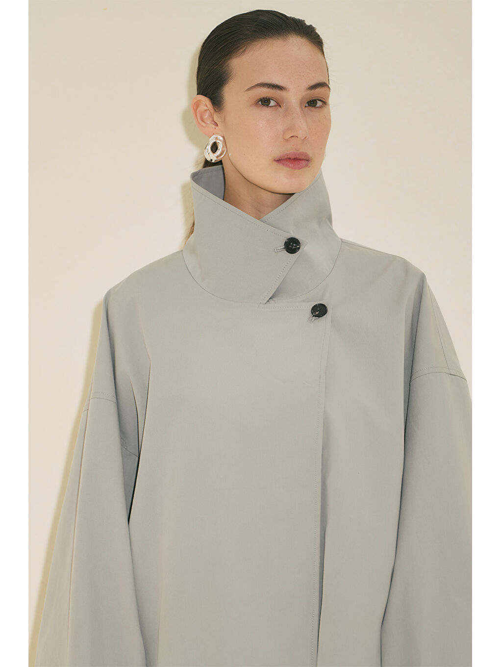 Melva Geniş Kol Kısa Trençkot Mavi-4