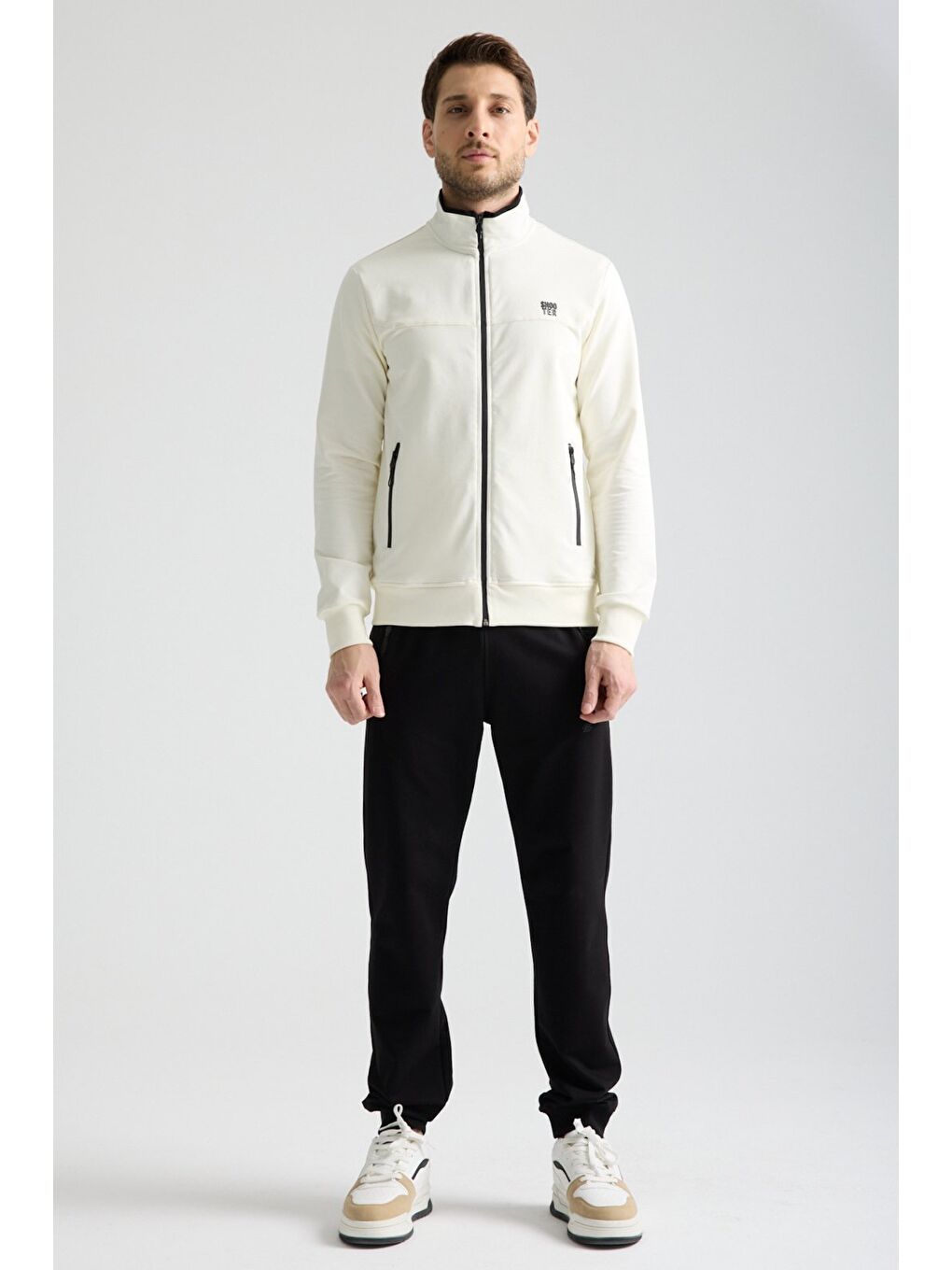 Ekru  Erkek Luxe Eşofman Takımı Rahat Kalıp Manşetli Minimal Logo-1