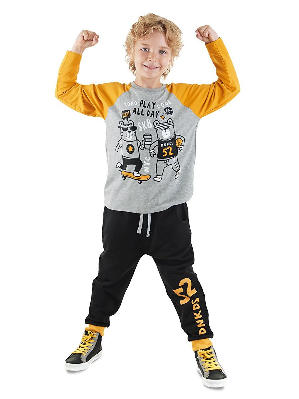 Denokids Gri Play Allday Erkek Çocuk T-shirt Pantolon Takım