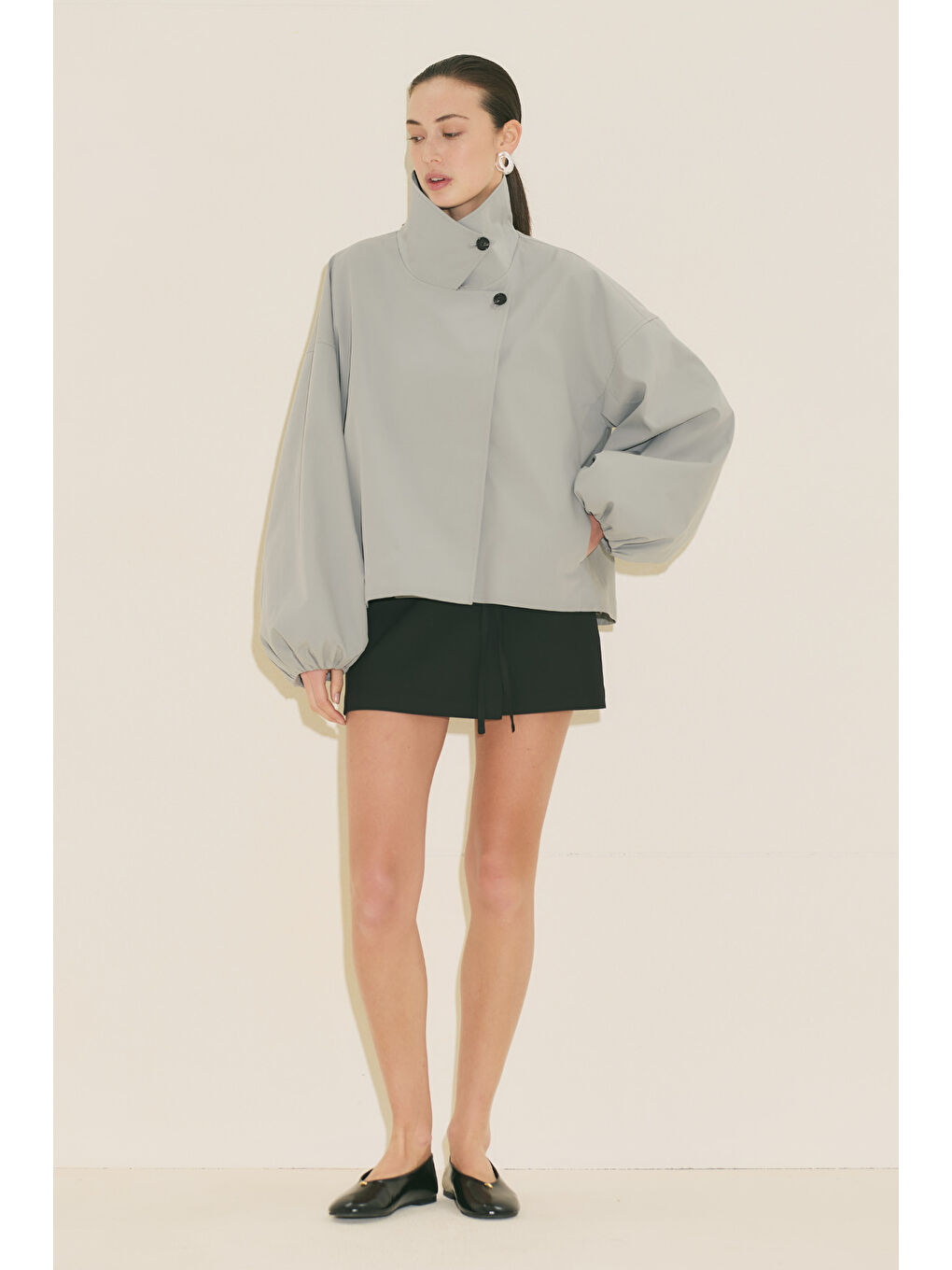 Melva Geniş Kol Kısa Trençkot Mavi-6