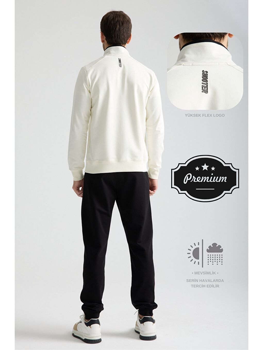 Ekru  Erkek Luxe Eşofman Takımı Rahat Kalıp Manşetli Minimal Logo-2