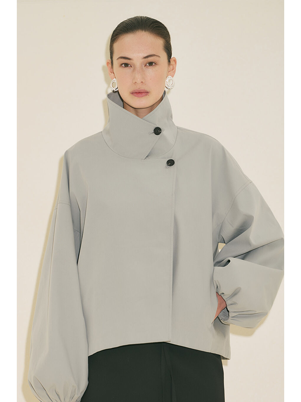 Melva Geniş Kol Kısa Trençkot Mavi-7