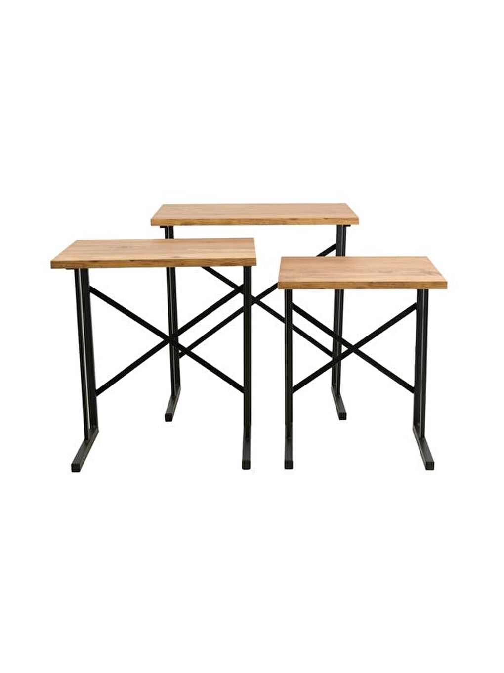 Kahverengi Metal Ayaklı Eco X Zigon Sehpa - Atlantik Çam - 54x35x53 cm-4