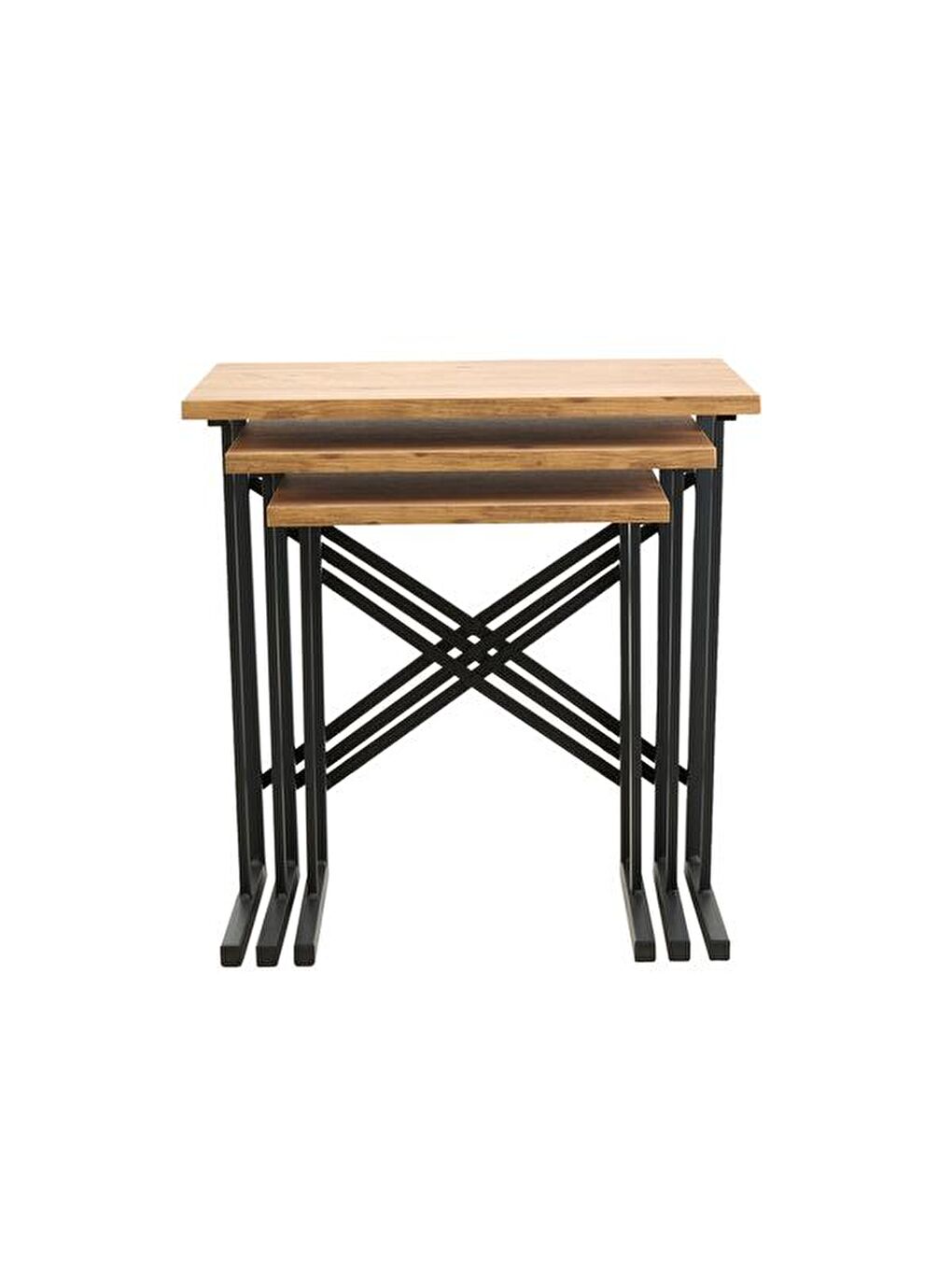 Kahverengi Metal Ayaklı Eco X Zigon Sehpa - Atlantik Çam - 54x35x53 cm-5