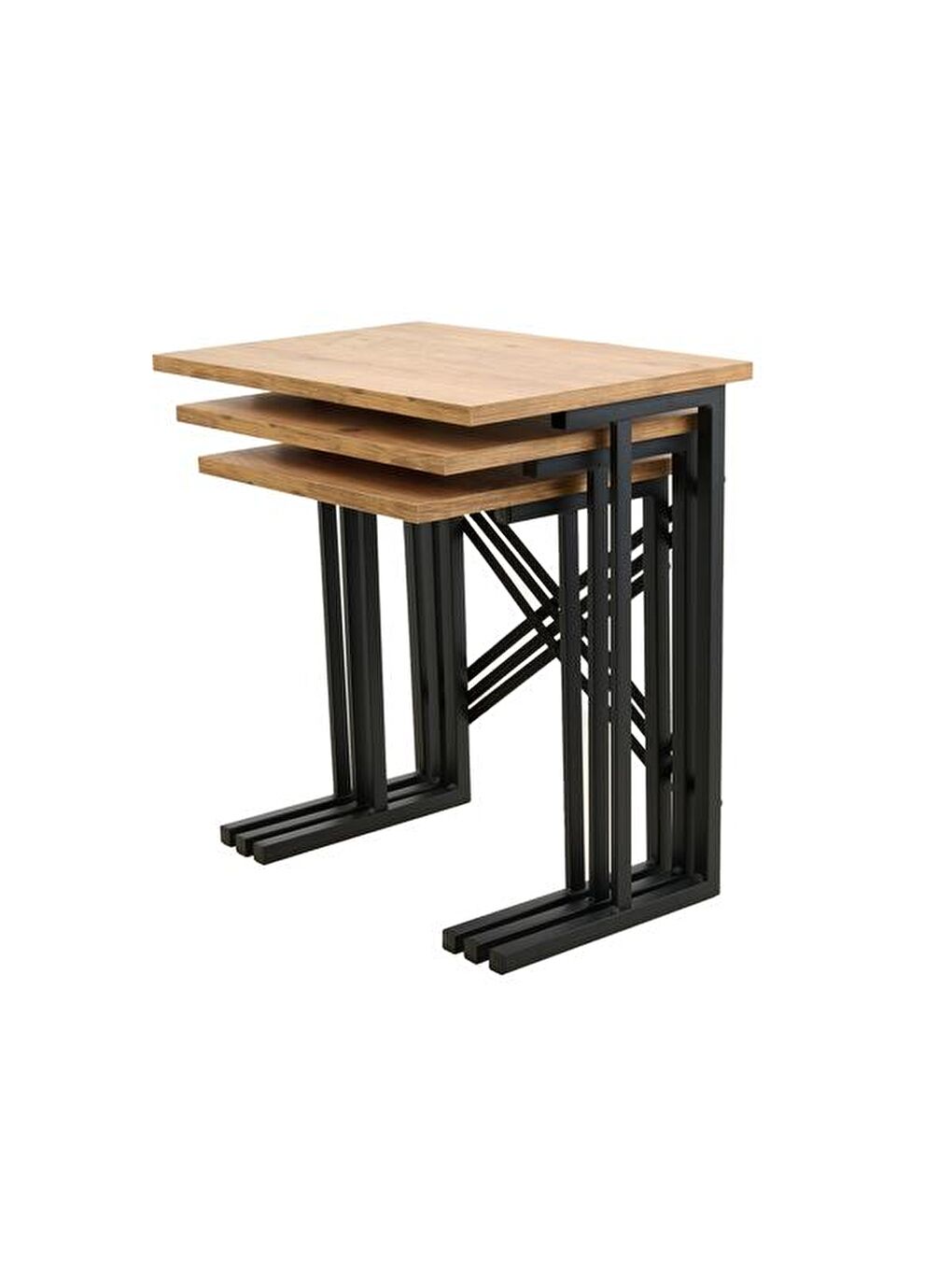 Kahverengi Metal Ayaklı Eco X Zigon Sehpa - Atlantik Çam - 54x35x53 cm-6