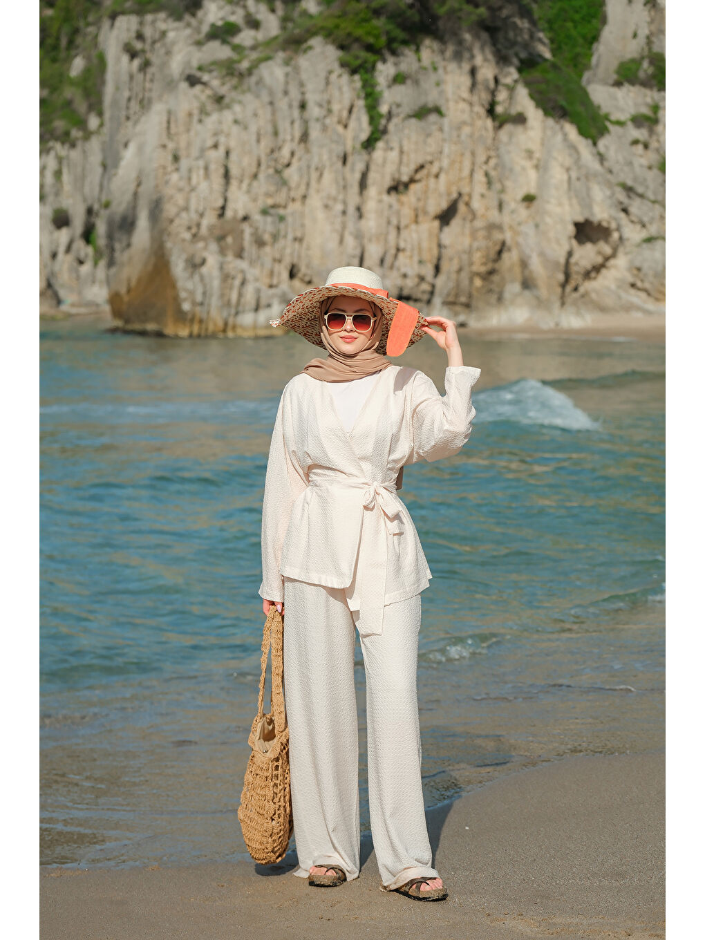 Kadın Gofre Takım Bej-1