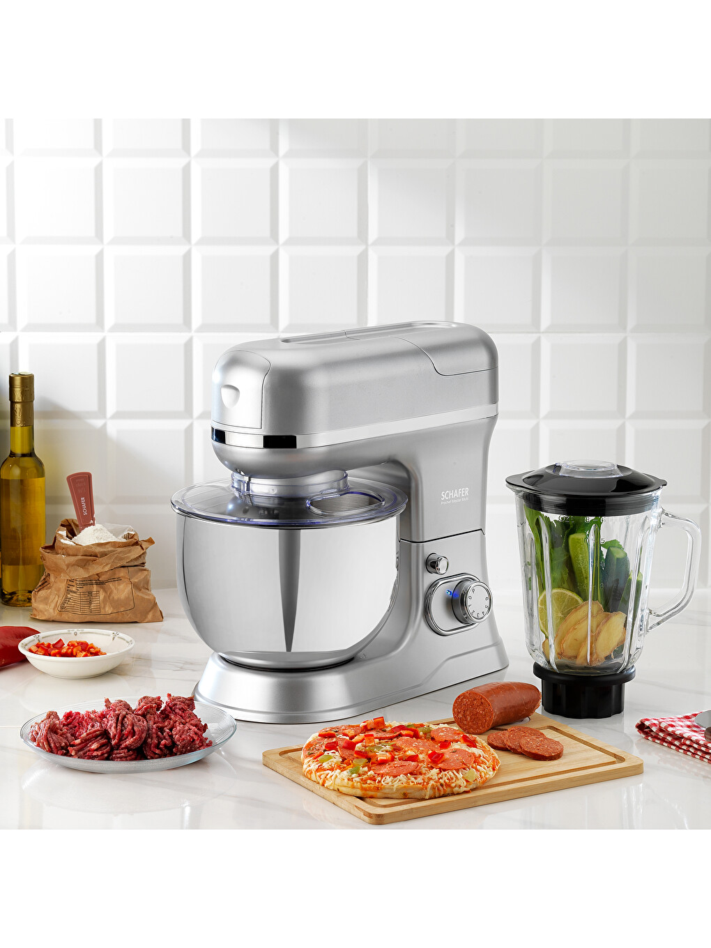 Prochef Master Multi Kıyma Ve Sürahi Blender Aparatlı Stand Mikser 5 L-gümüş