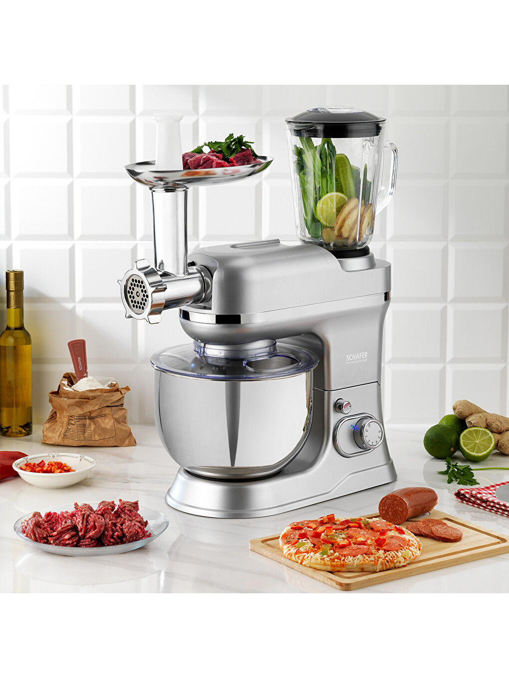 Prochef Master Multi Kıyma Ve Sürahi Blender Aparatlı Stand Mikser 5 L-gümüş-1