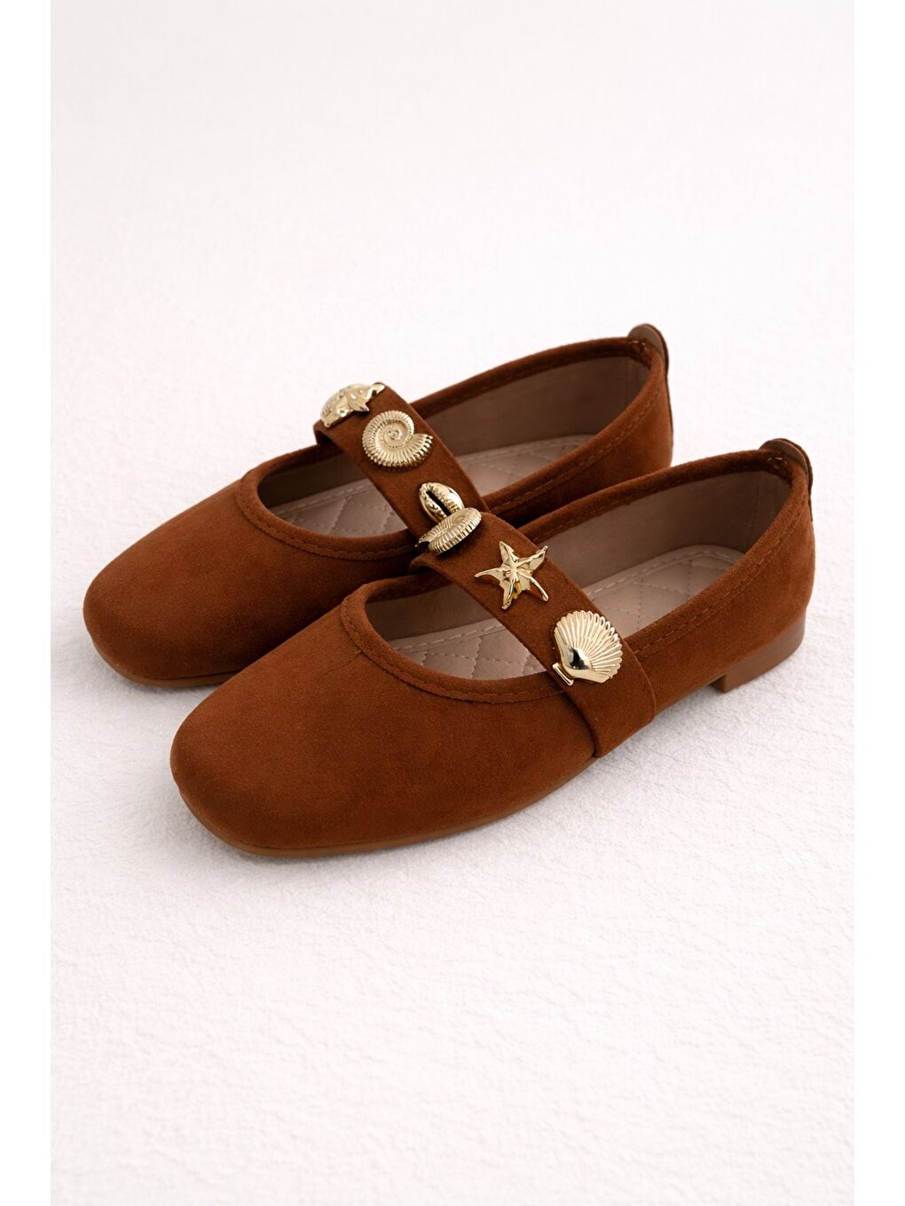 Kahverengi STELLA Deniz Kabuğu Kemerli Babet Günlük Kadın Ayakkabı Ev Babeti
