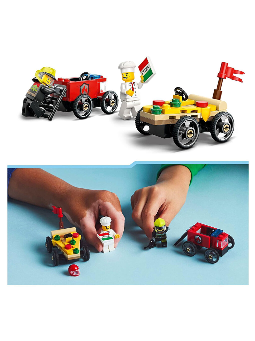 Lego City Pizza Arabası İtfaiye Kamyonuna Karşı Yarış Arabası 60458 - 4