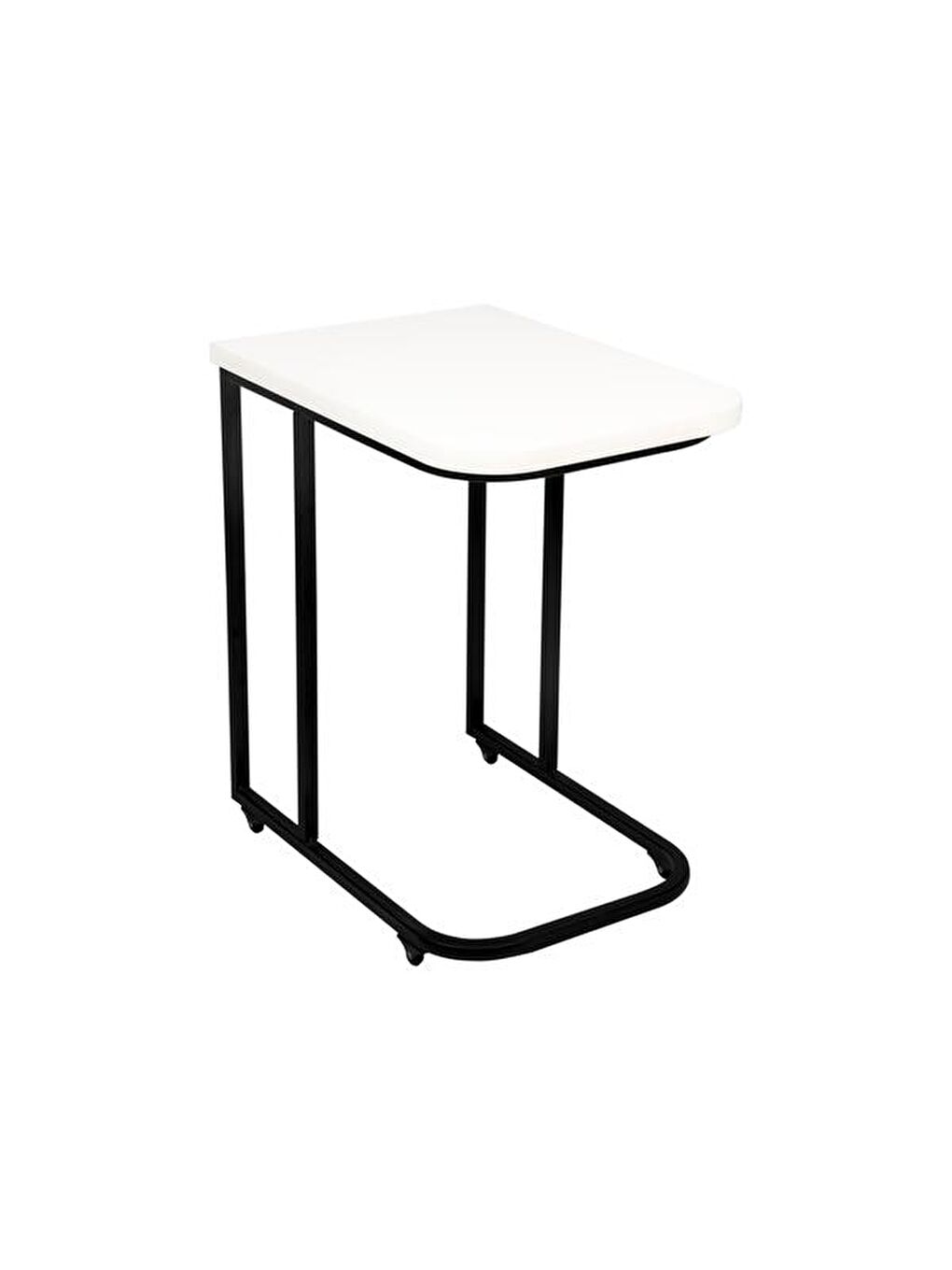 Ekru Metal Ayaklı Tekerlekli C Sehpa - Krem-1