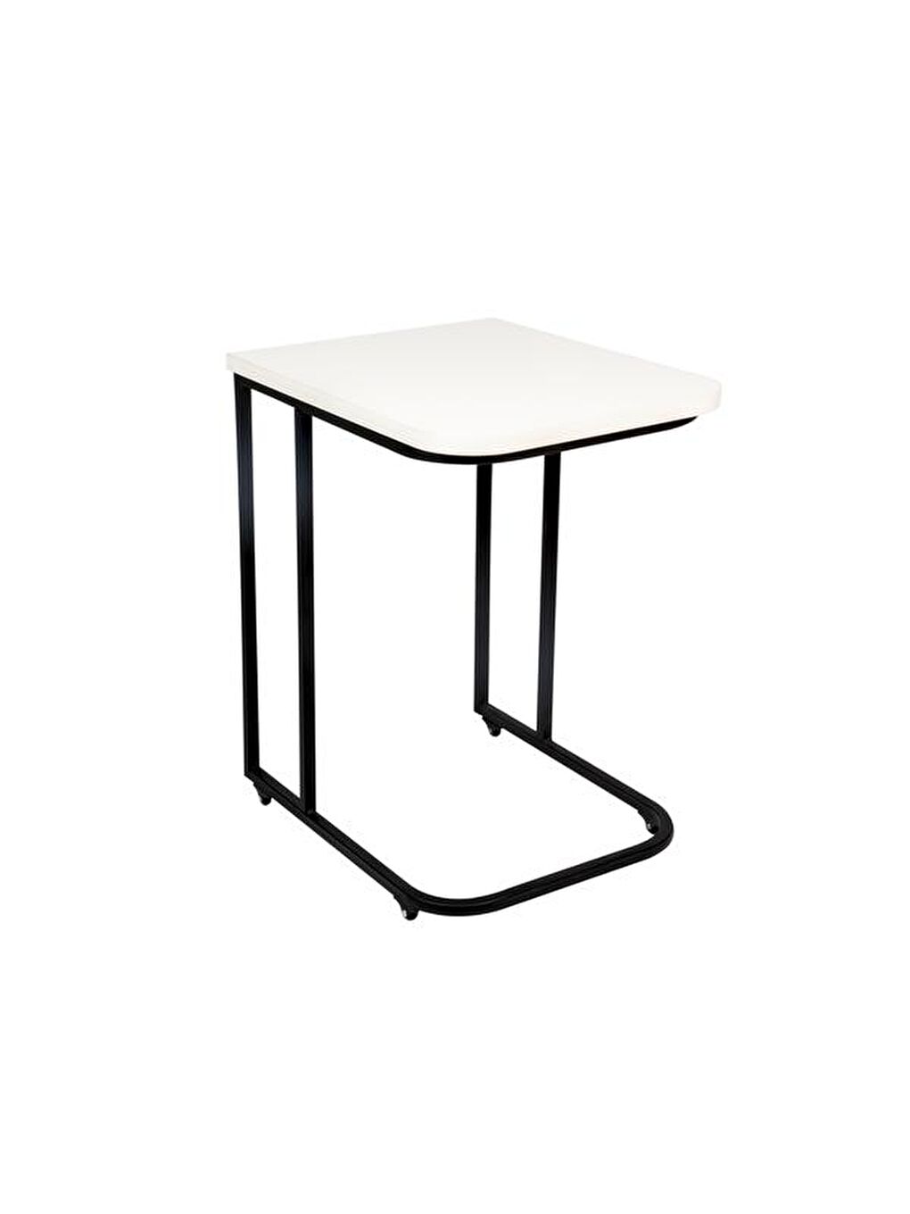 Ekru Metal Ayaklı Tekerlekli C Sehpa - Krem-2