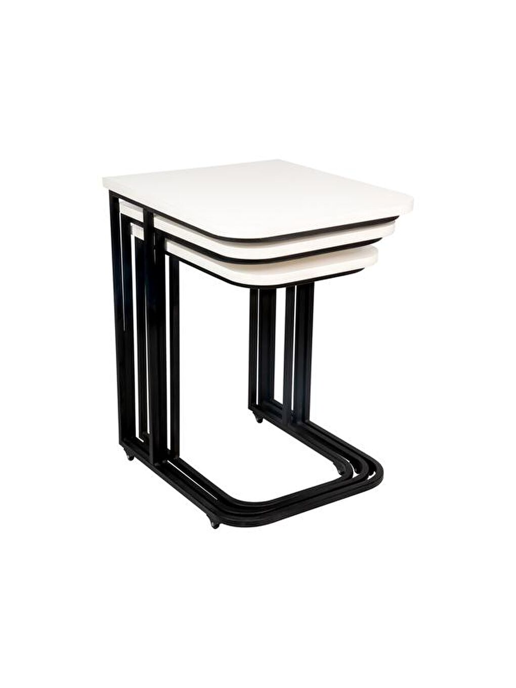 Ekru Metal Ayaklı Tekerlekli C Sehpa - Krem-3