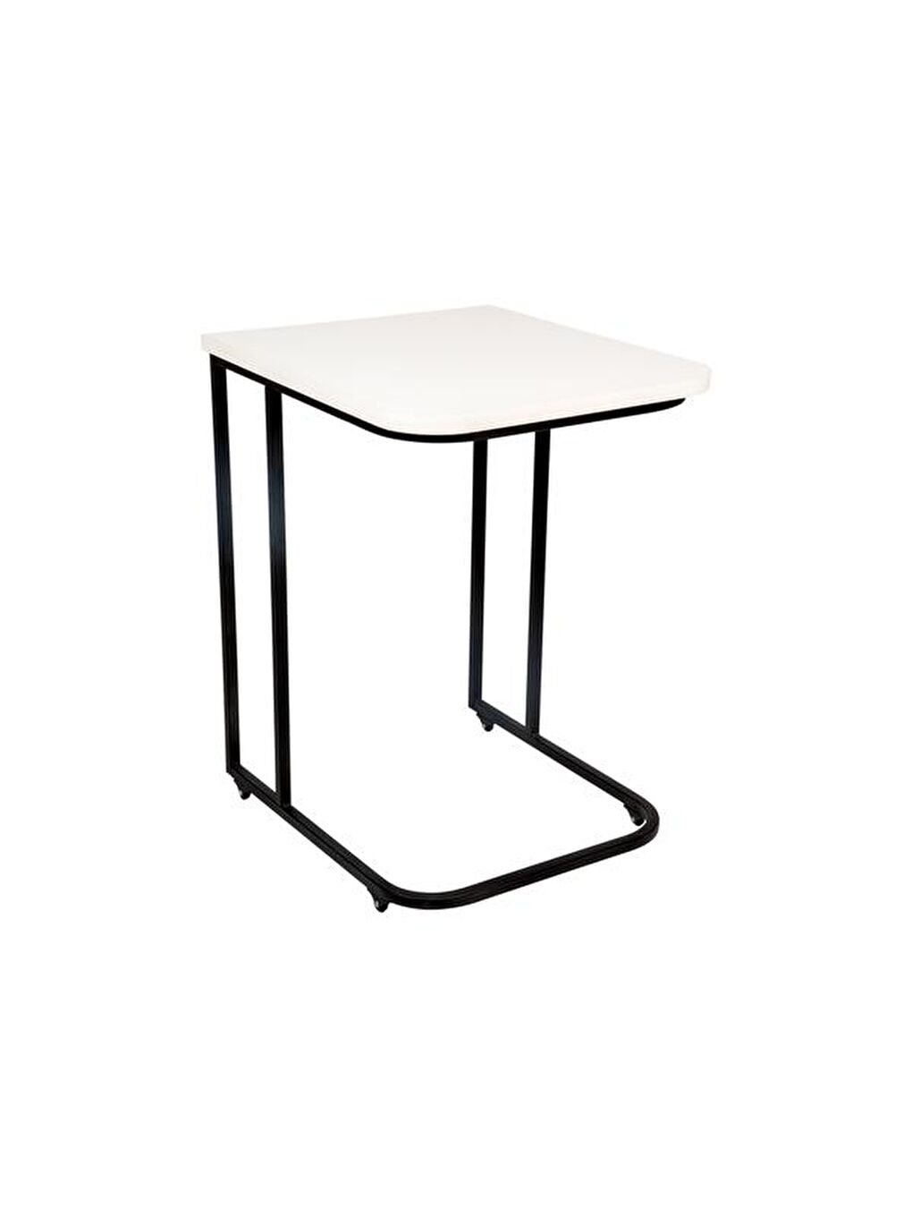 Ekru Metal Ayaklı Tekerlekli C Sehpa - Krem-4