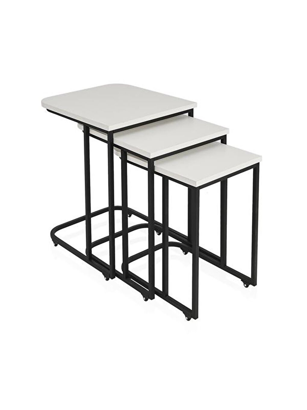 Ekru Metal Ayaklı Tekerlekli C Sehpa - Krem-7