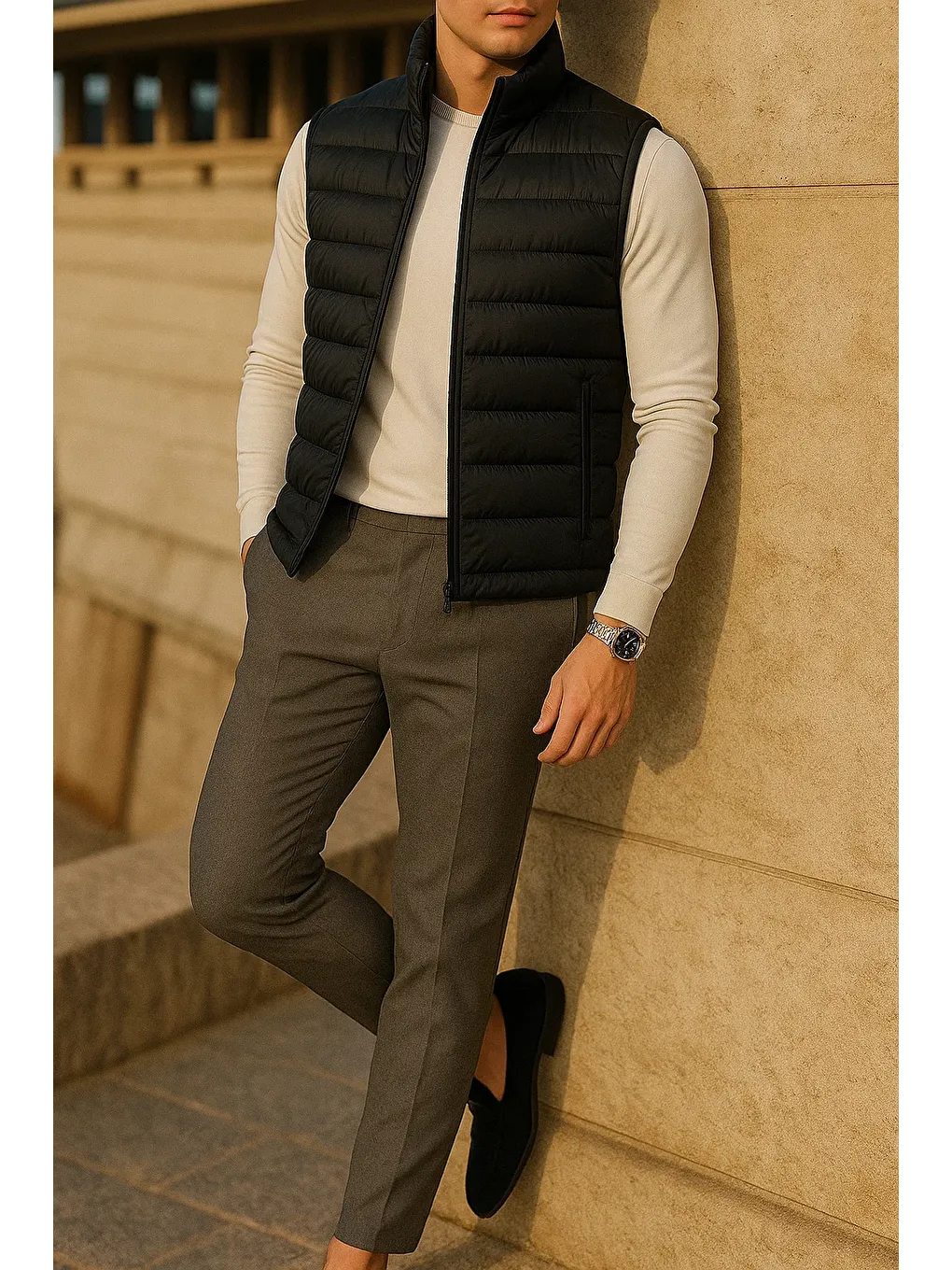 Erkek Kışlık Comfort Kolsuz Astarlı Siyah Şişme Yelek-2