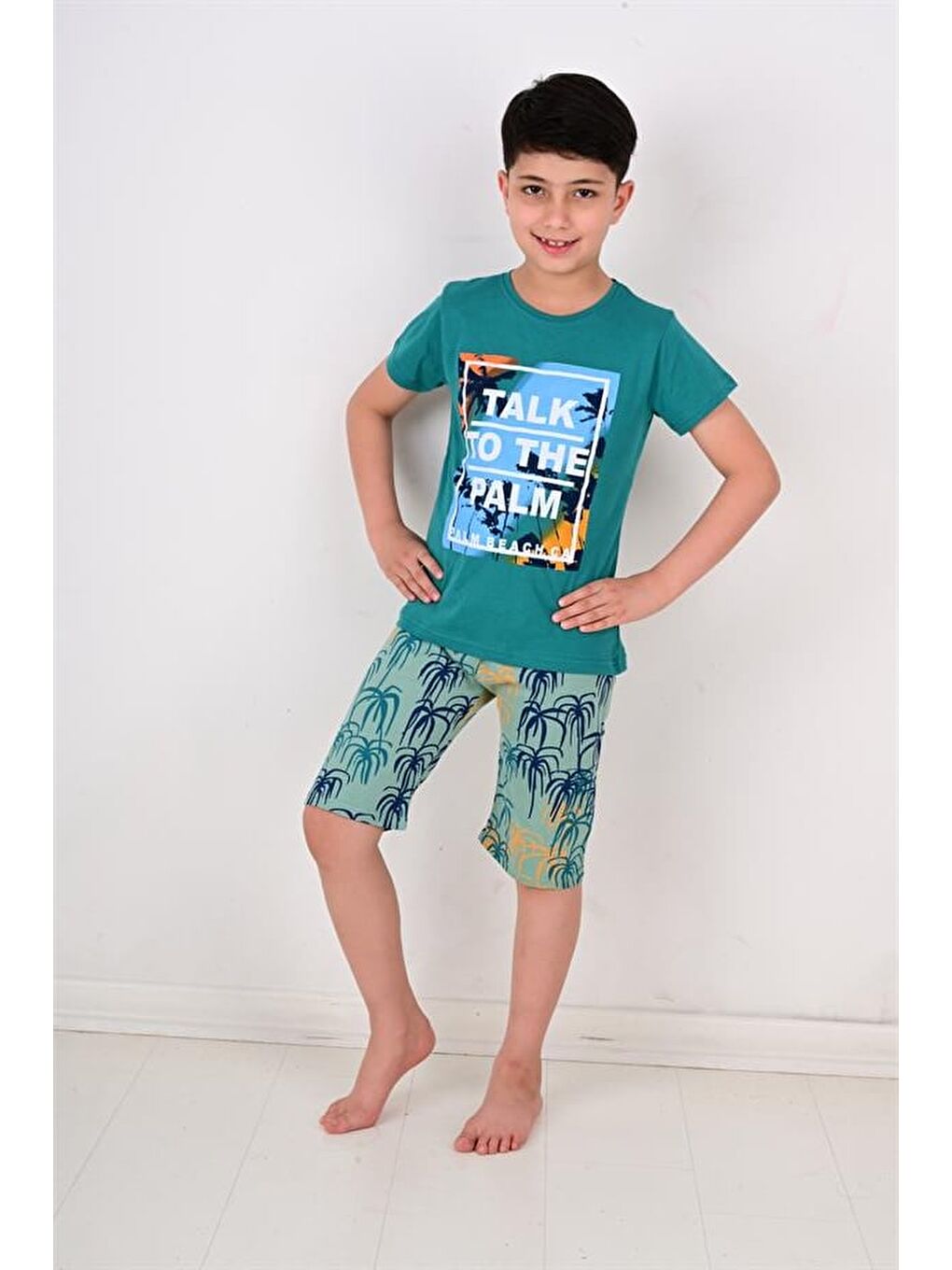 Erkek Çocuk Kısa Kollu Pijama Takımı Palm Beache Yeşil