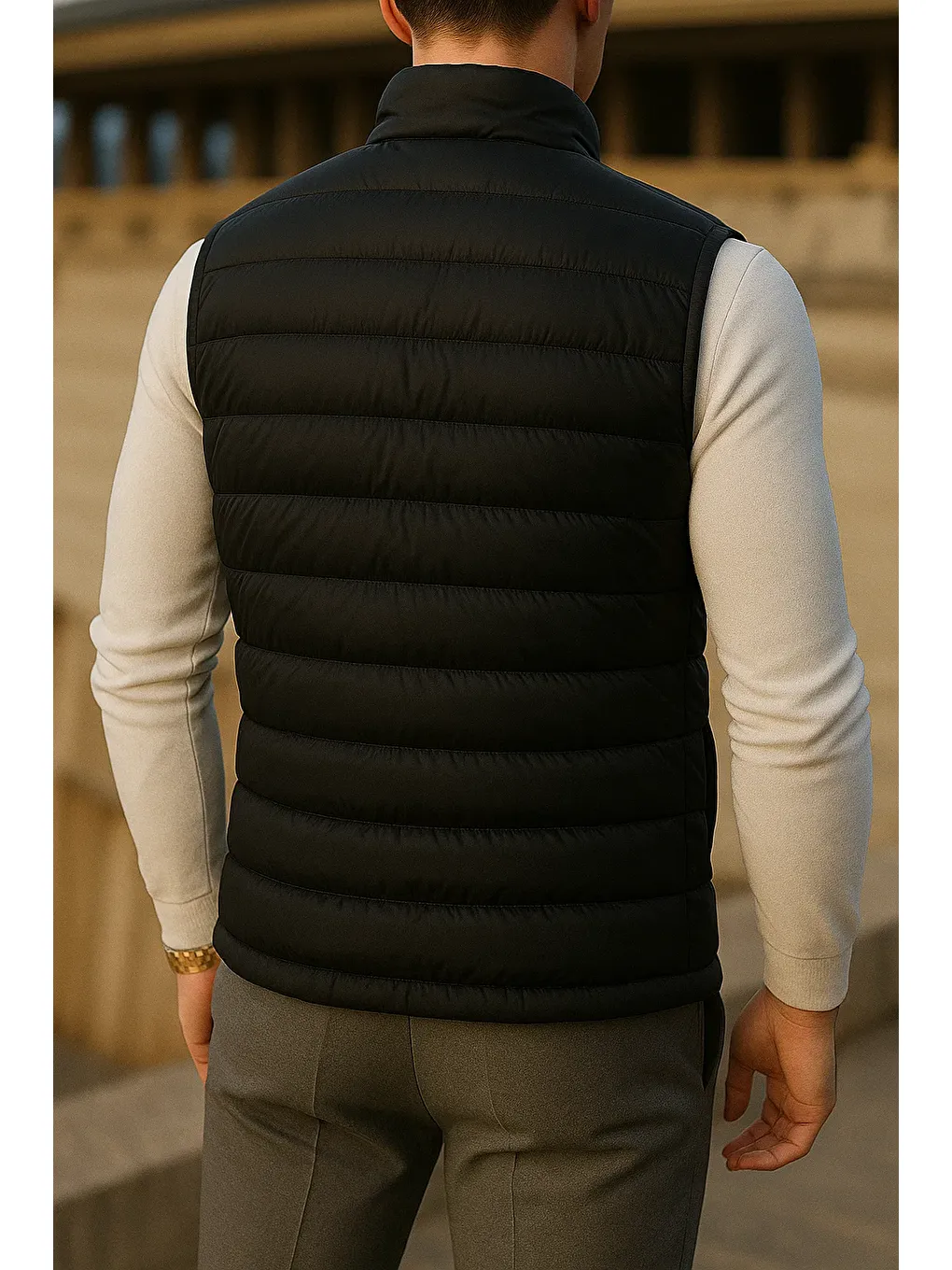 Erkek Kışlık Comfort Kolsuz Astarlı Siyah Şişme Yelek-5