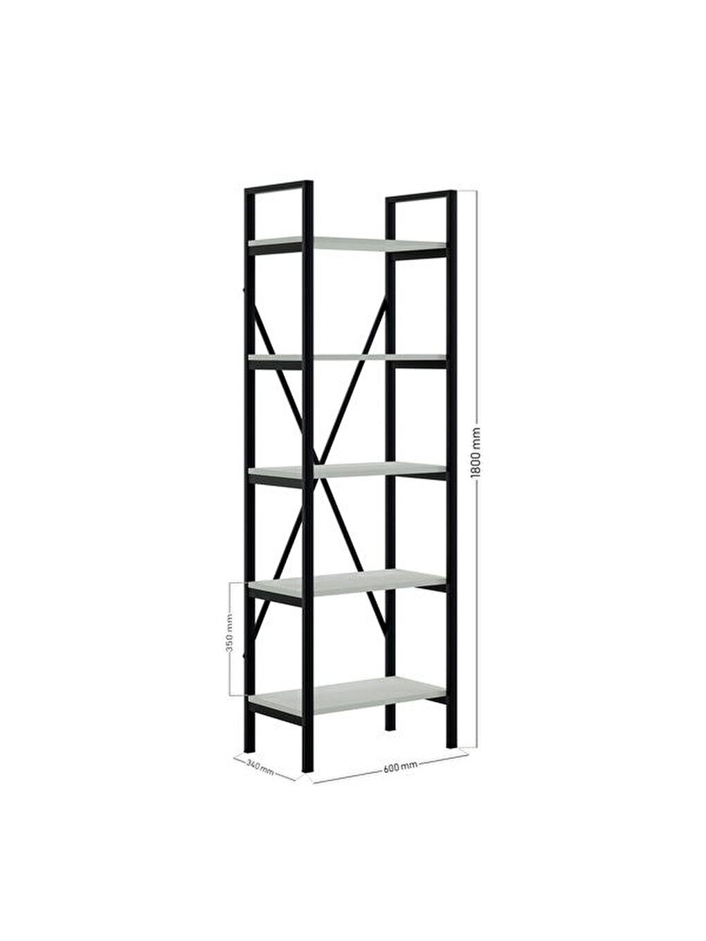 5 Raflı Metal Kitaplık - Beyaz - 180x34x60 cm-1