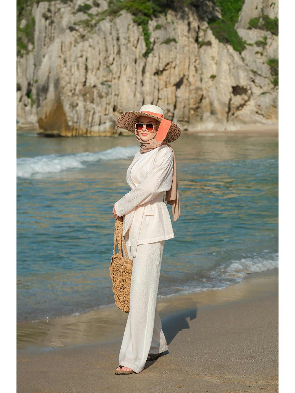 Kadın Gofre Takım Bej-4