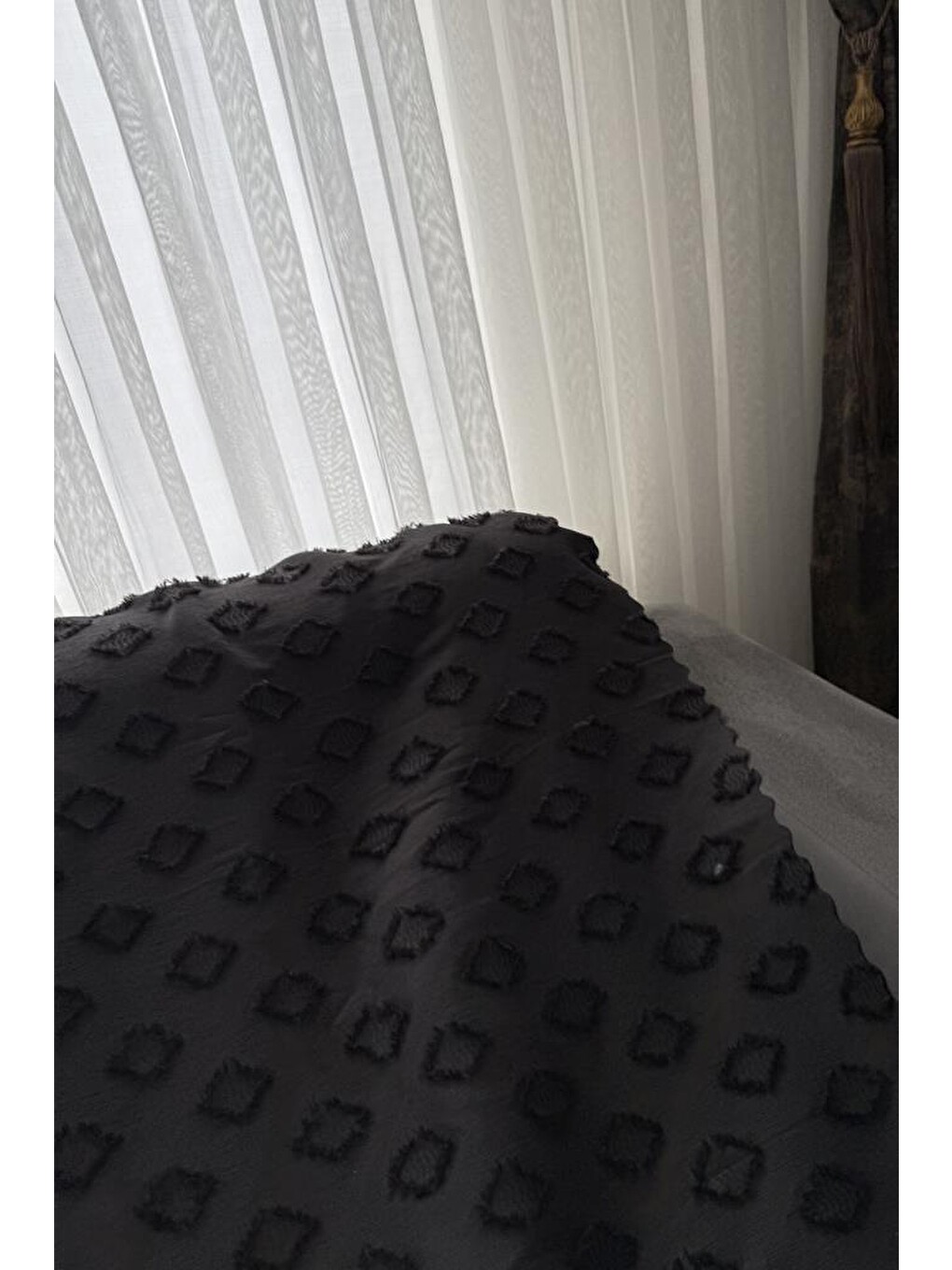 Fitilli Pondü 170x210 Cm Kaymaz Taban Koltuk Örtüsü Antrasit-1