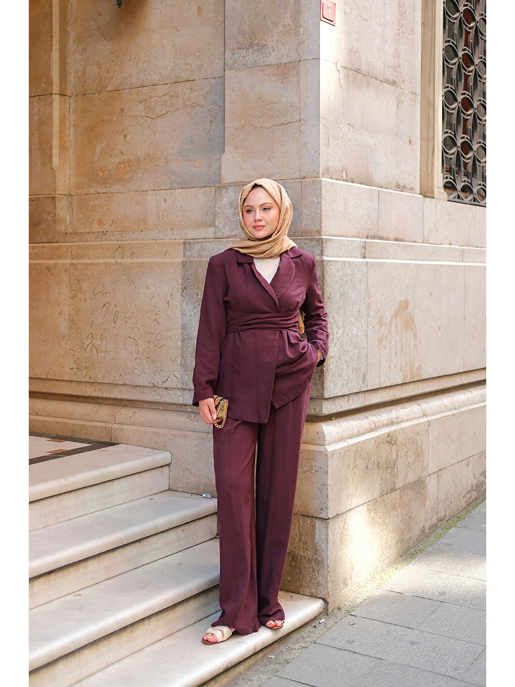 Kadın Kruvaze Yaka Takım Mürdüm