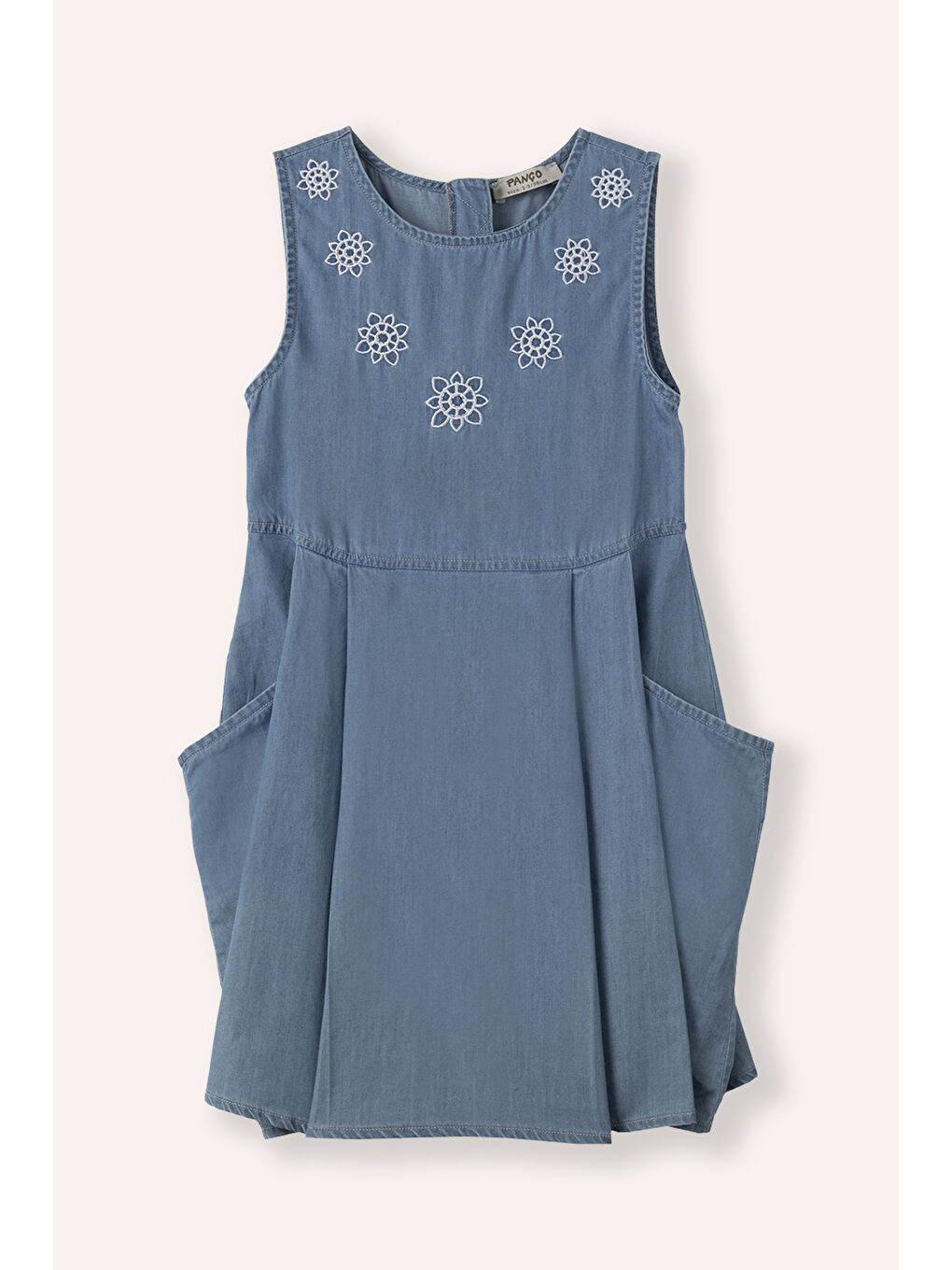 Kız Çocuk Nakışlı Detaylı Denım Elbise Mavi