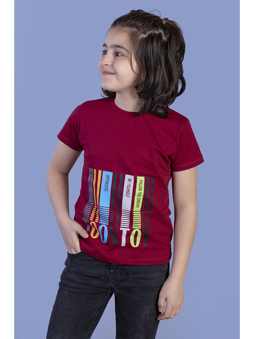 Bordo Erkek Çocuk Baskılı Tişört-1