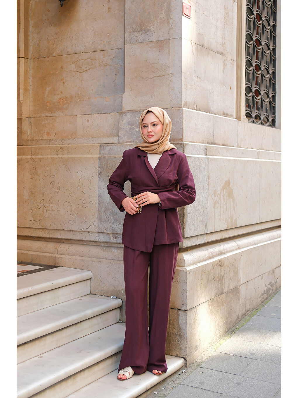 Kadın Kruvaze Yaka Takım Mürdüm-1