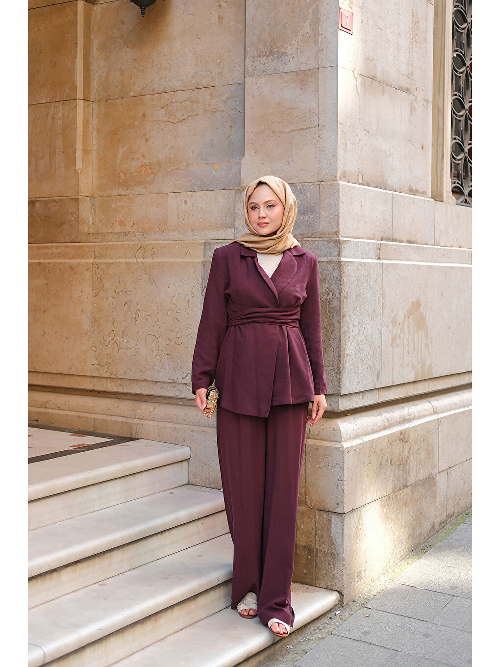 Kadın Kruvaze Yaka Takım Mürdüm-2