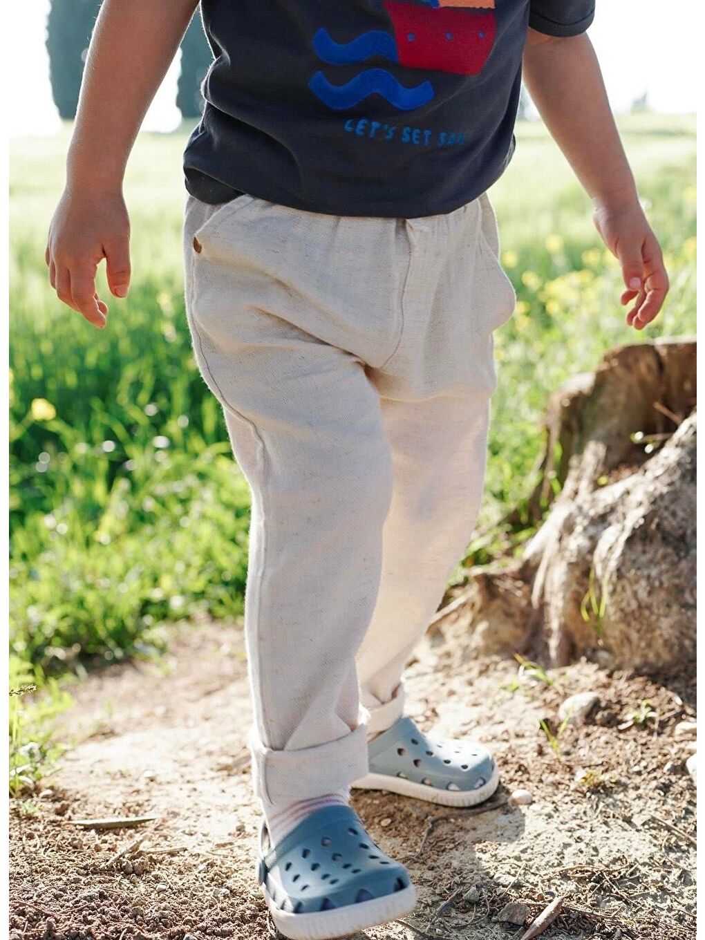 Bej Keten Pantolon 1-10 Yaş Naturel