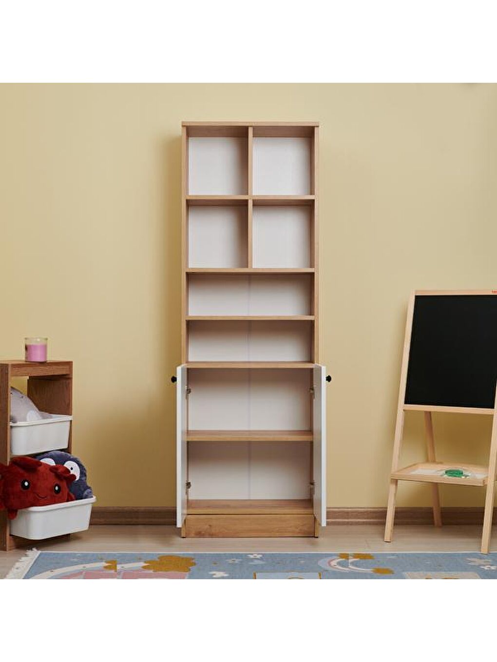 Kahverengi Ares 2 Kapak Raflı Kitaplık - Safir Meşe / Beyaz-2