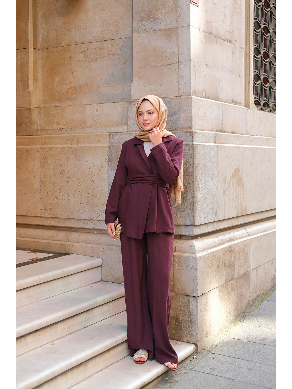 Kadın Kruvaze Yaka Takım Mürdüm-3