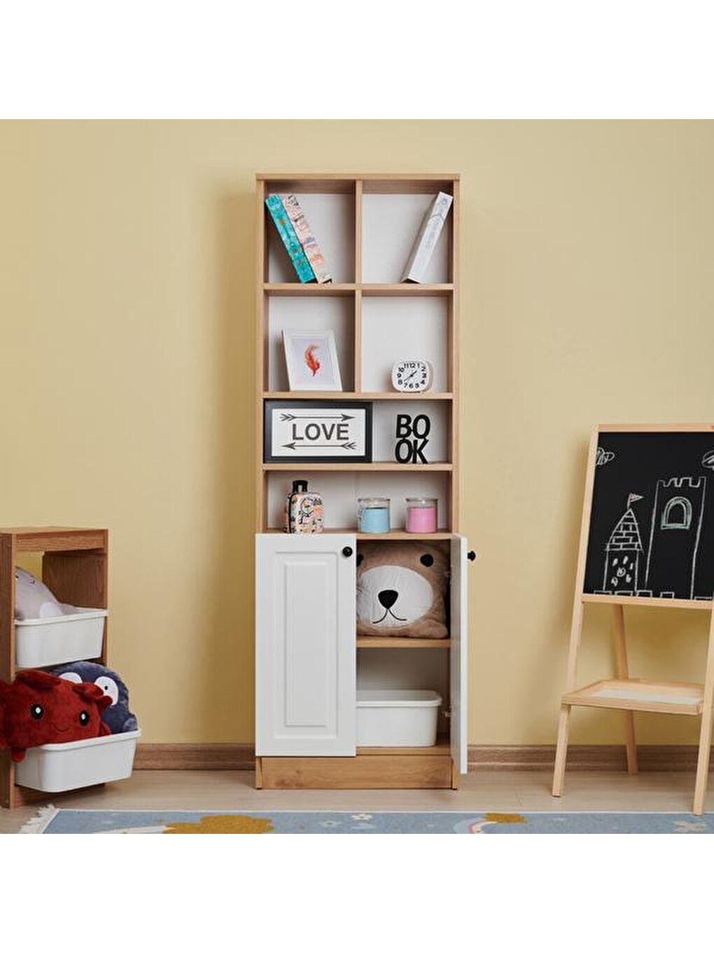 Kahverengi Ares 2 Kapak Raflı Kitaplık - Safir Meşe / Beyaz-3