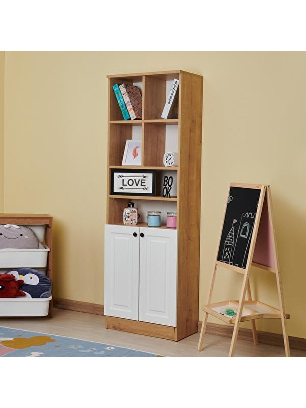 Kahverengi Ares 2 Kapak Raflı Kitaplık - Safir Meşe / Beyaz-4