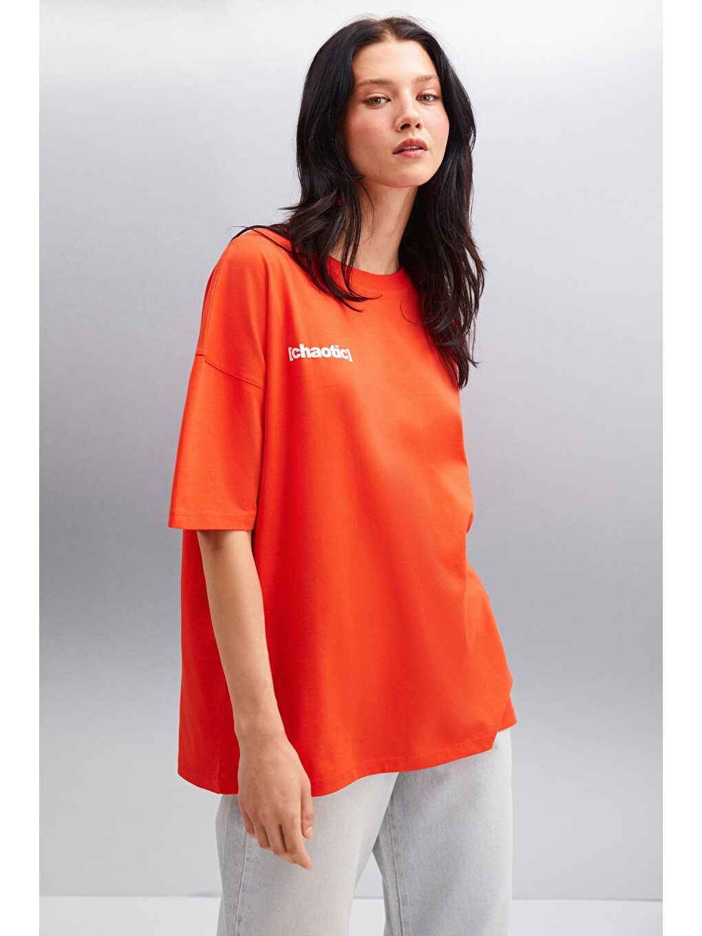 Kırmızı ARCADIA Kadın %100 Pamuk Arka ve Önü Yazi Detaylı Baskılı Slim KIRMIZI T-Shirt-2