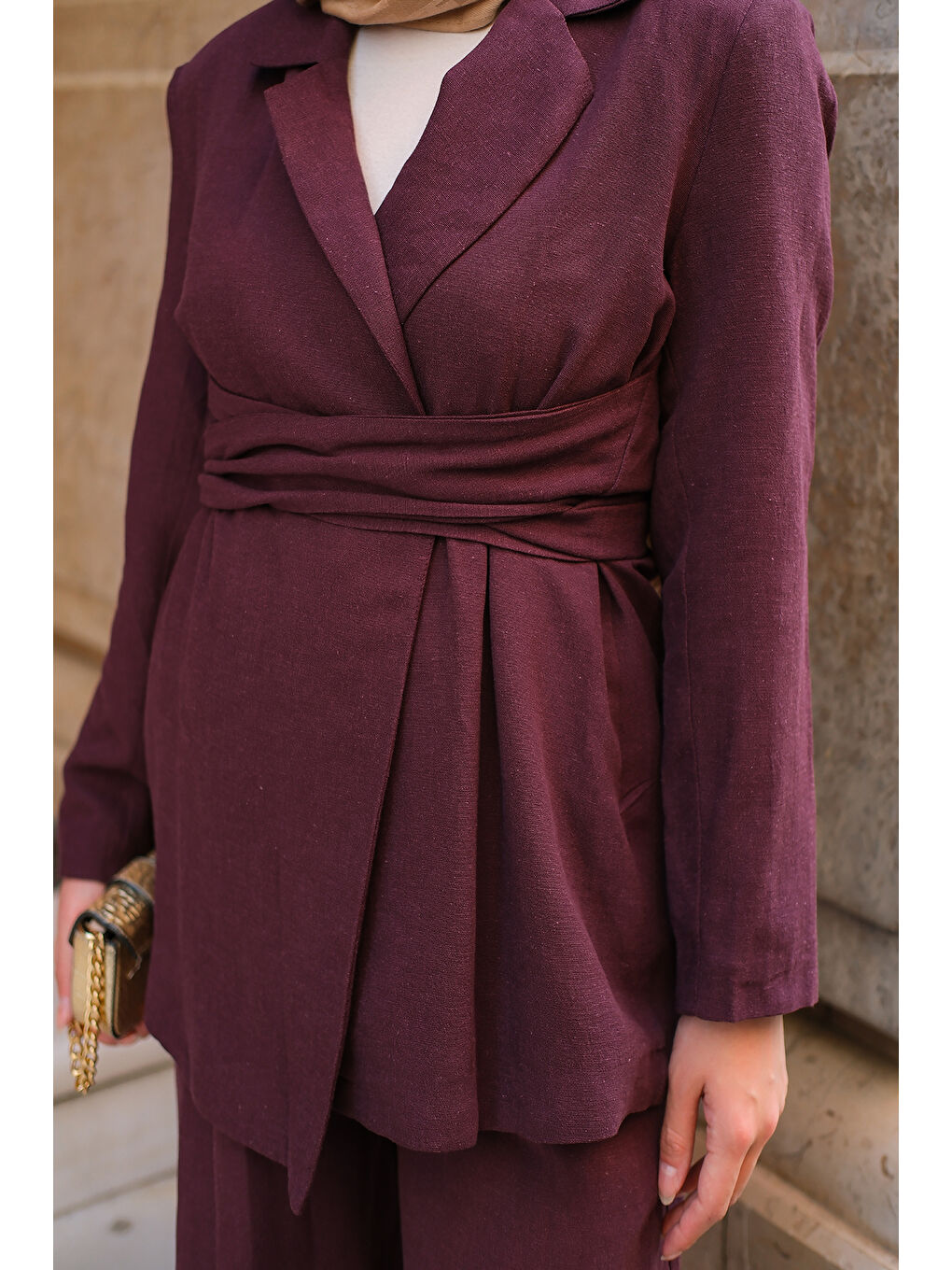 Kadın Kruvaze Yaka Takım Mürdüm-4