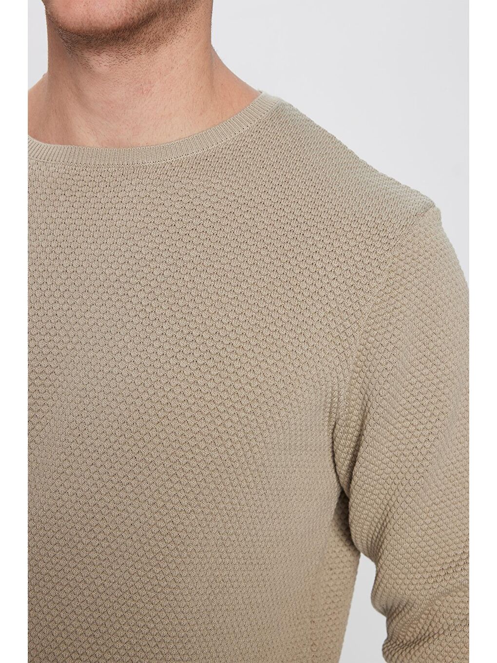 Yeşil Slim Fit Bisiklet Yaka Petek Desenli Erkek Standart Fit Normal Kesim Kazak-2