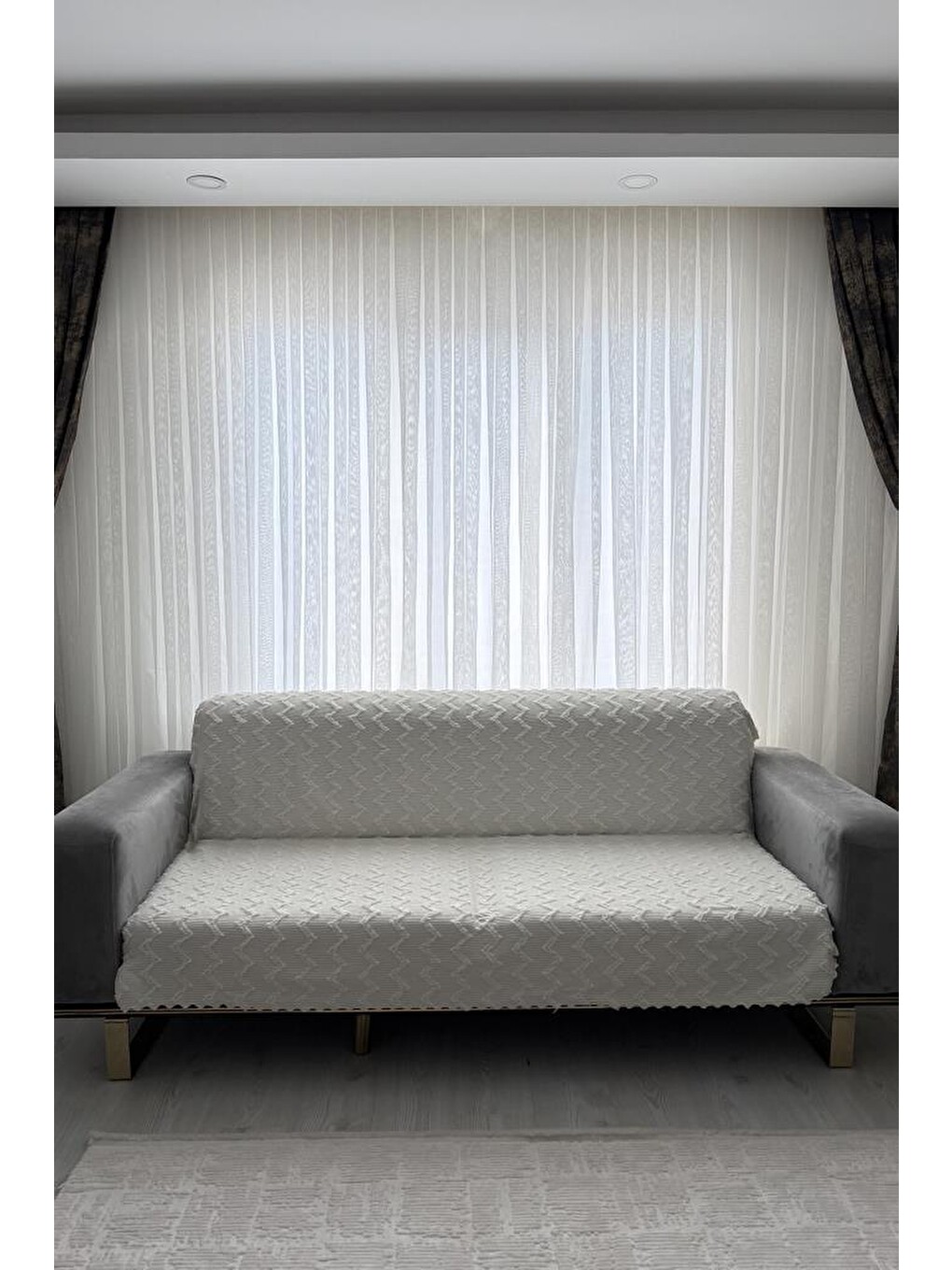 Ekru Panayır 170x210 Cm Kaymaz Taban Koltuk Örtüsü Krem