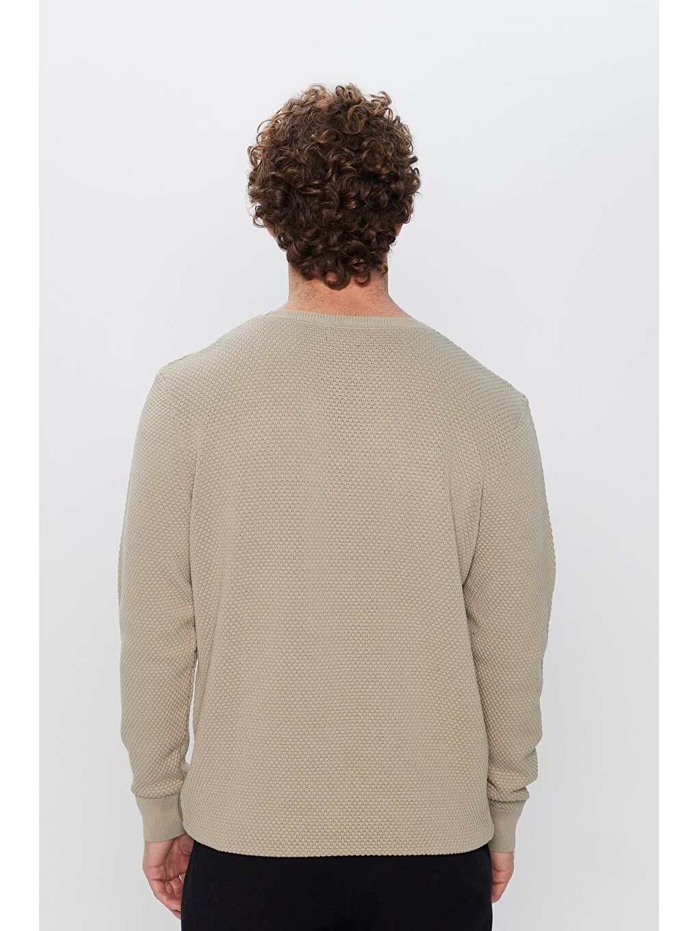 Yeşil Slim Fit Bisiklet Yaka Petek Desenli Erkek Standart Fit Normal Kesim Kazak-4