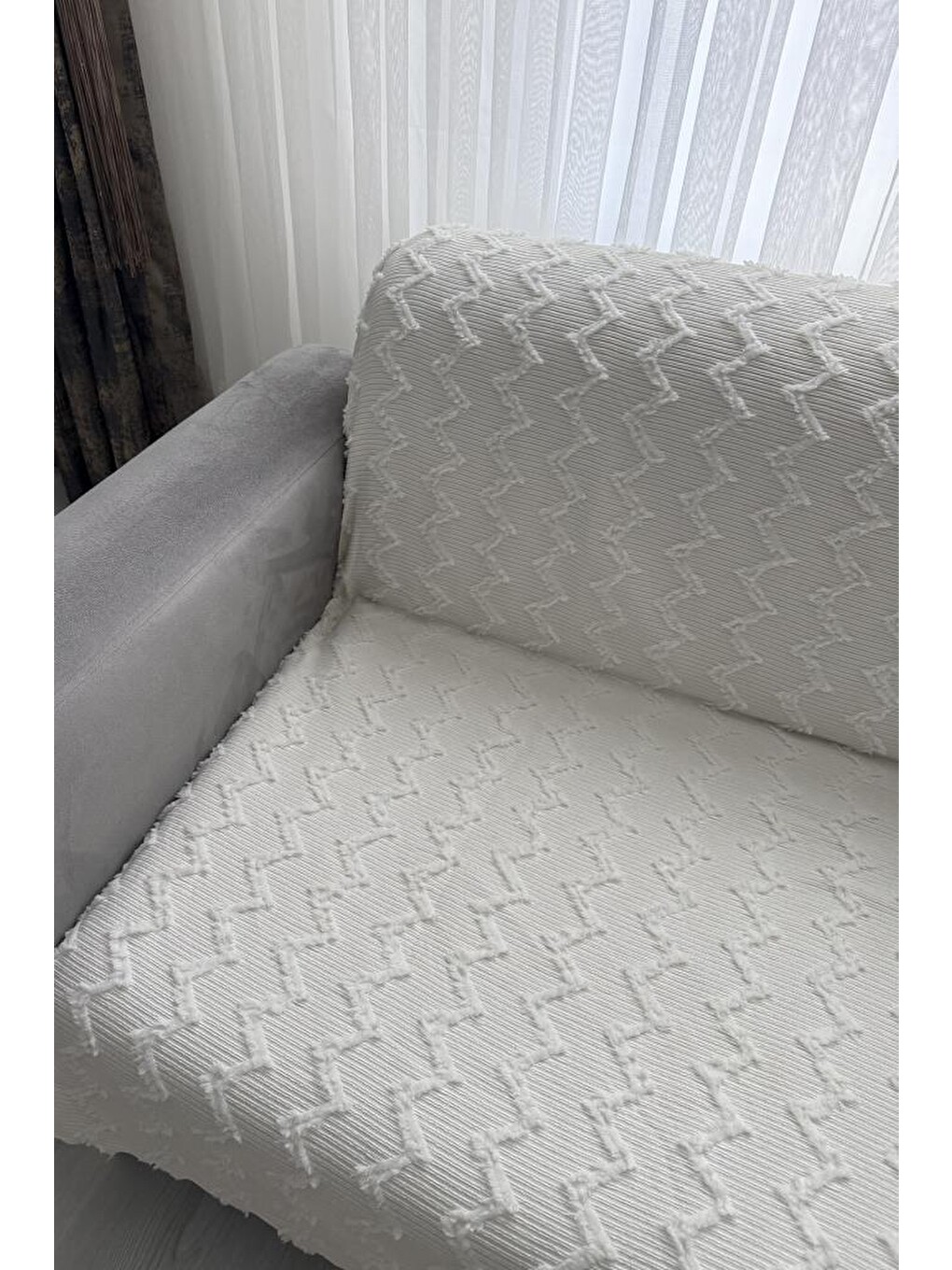 Ekru Panayır 170x210 Cm Kaymaz Taban Koltuk Örtüsü Krem-1