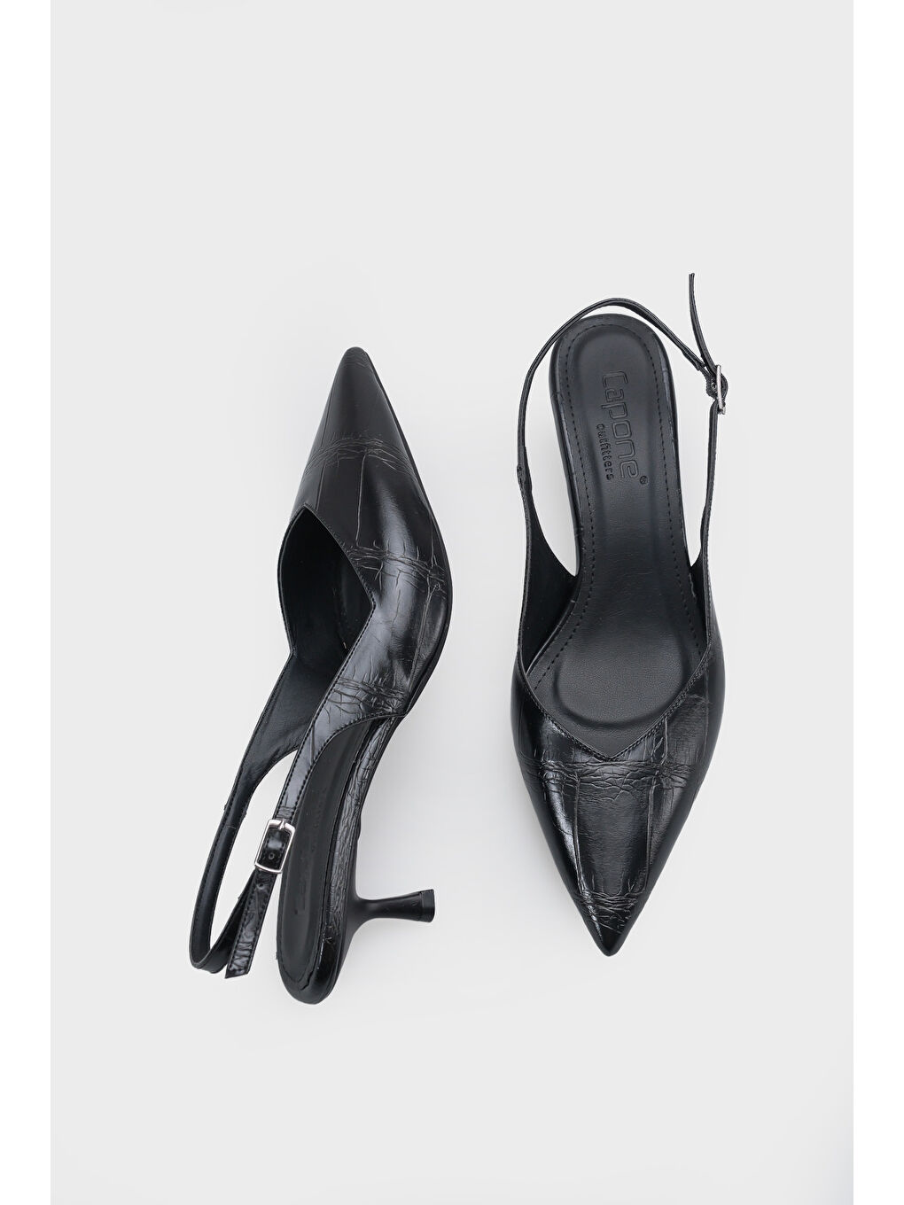 Siyah Yoki Sivri Burunlu Arkası Bantlı Orta Topuklu Kadın Ayakkabı-4