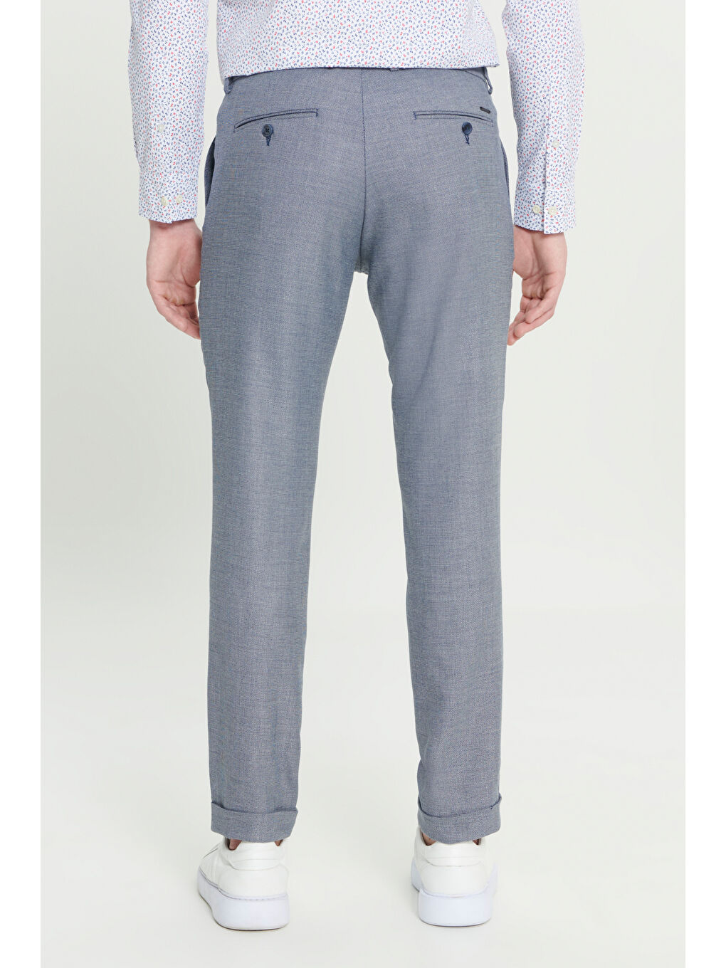 Erkek Lacivert Comfort Fit Rahat Kesim Yan Cepli Desenli Beli Lastikli Pantolon-4