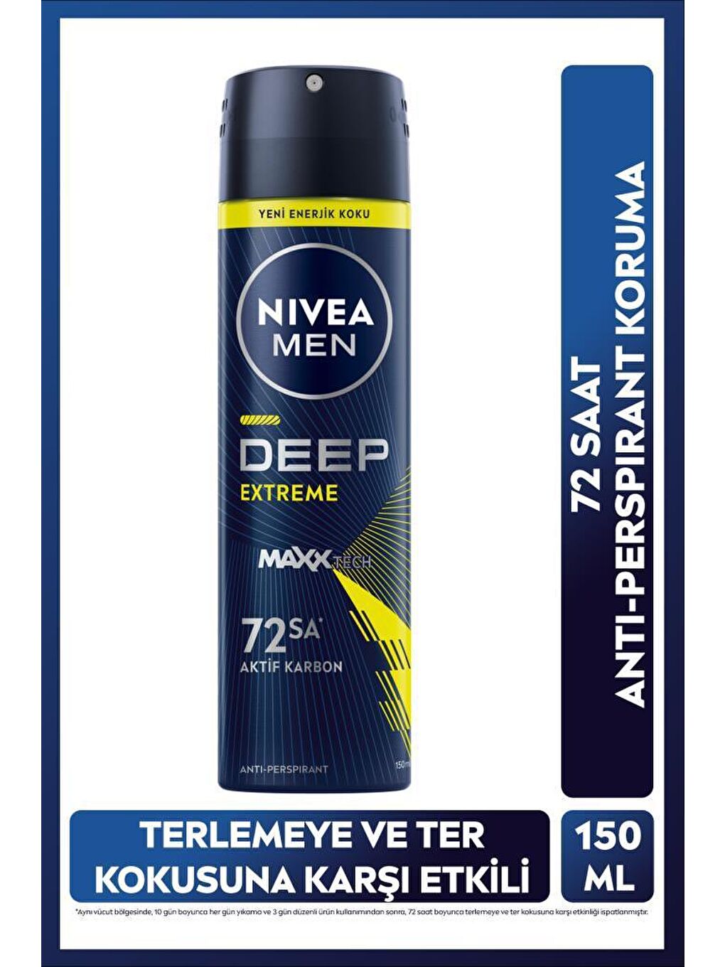 NIVEA Şeffaf MEN Erkek Sprey Deodorant Deep Extreme 150ml, 72 Saat Anti-perspirant Ter Koruma, Yeni Enerjik Koku