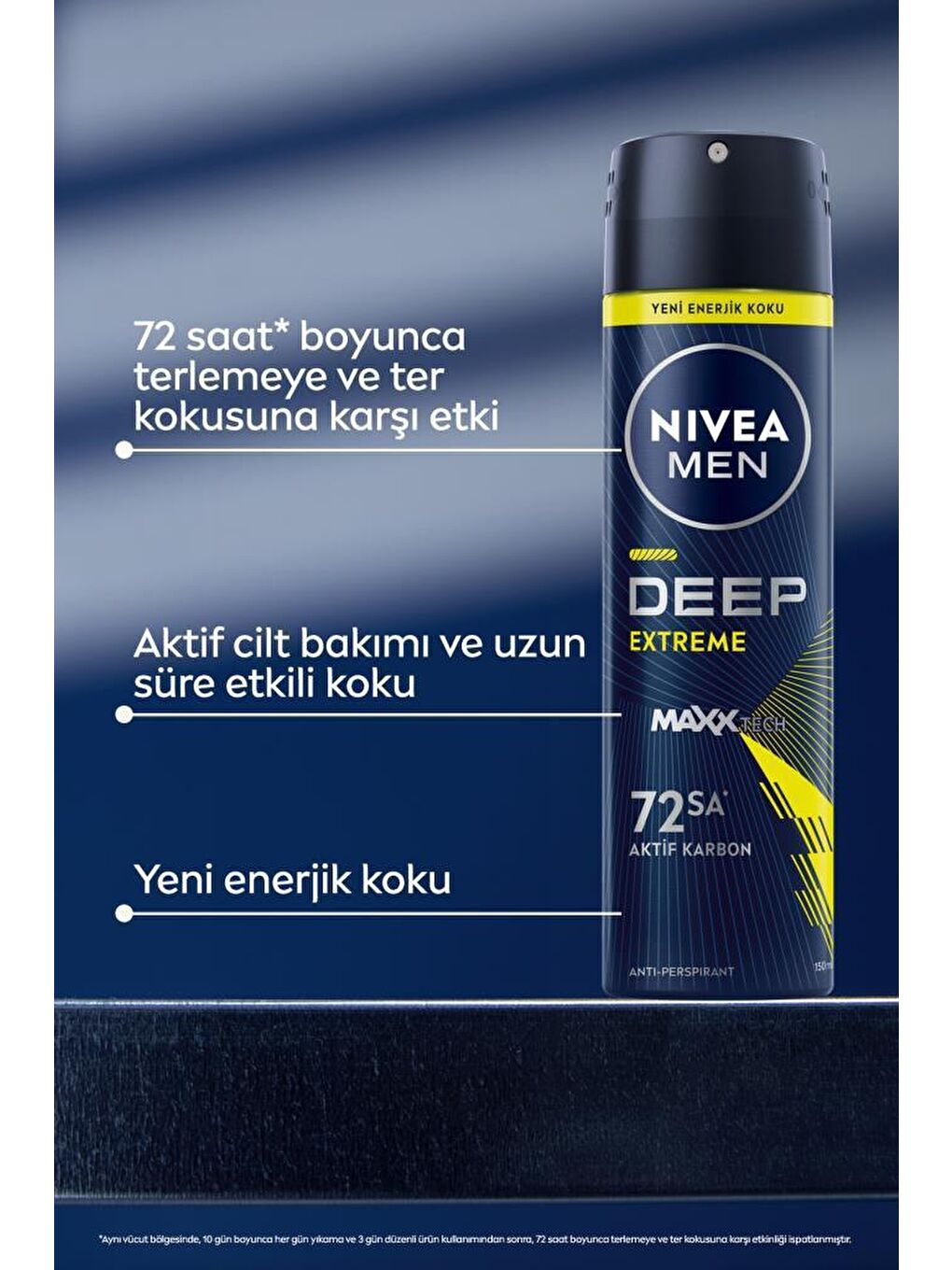 NIVEA Şeffaf MEN Erkek Sprey Deodorant Deep Extreme 150ml, 72 Saat Anti-perspirant Ter Koruma, Yeni Enerjik Koku - 1